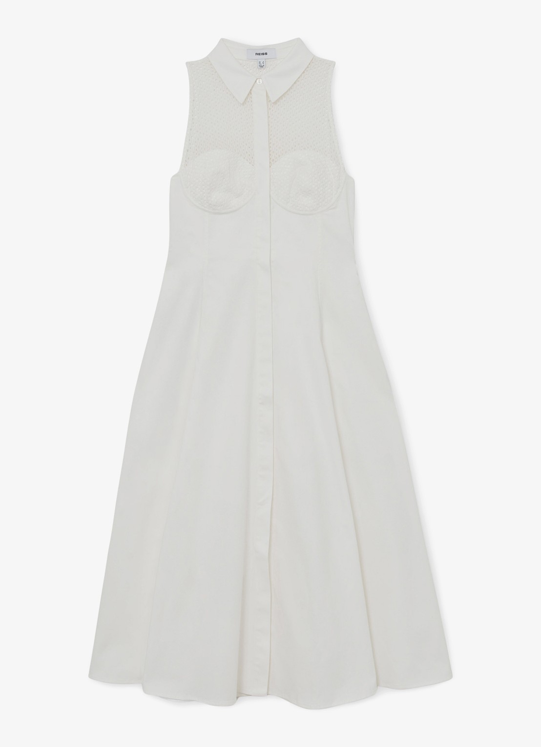 Reiss Hera midi jurk met broderie - voorkant 5 wit