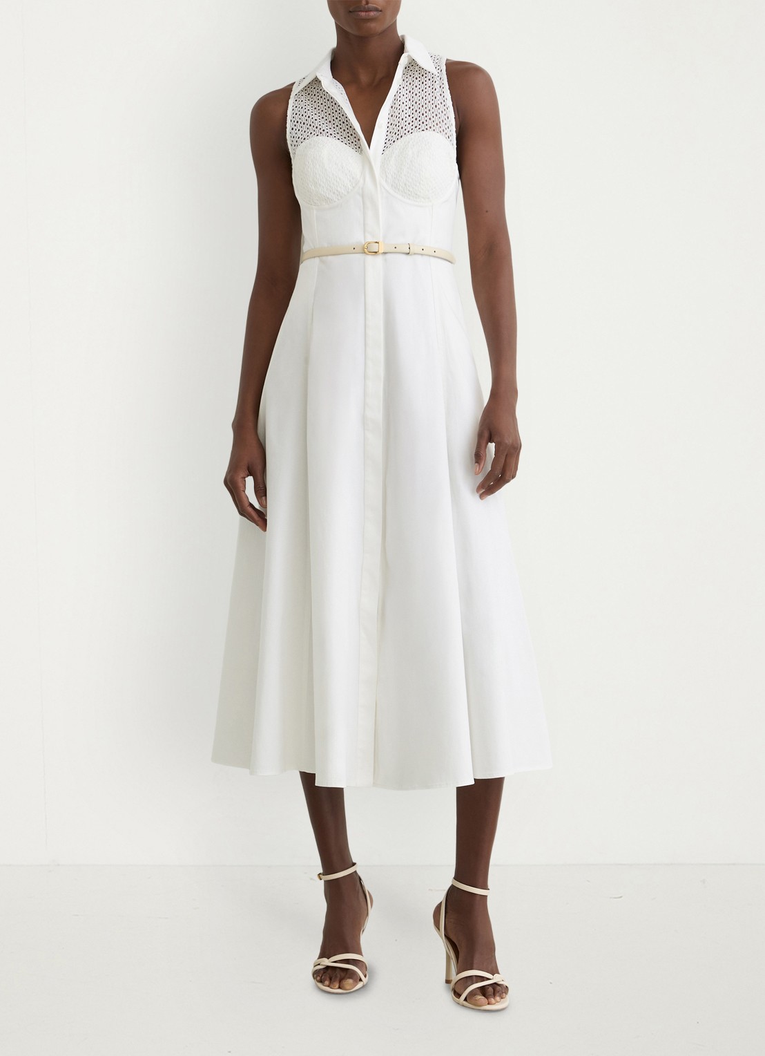 Reiss Hera midi jurk met broderie - voorkant 6 wit