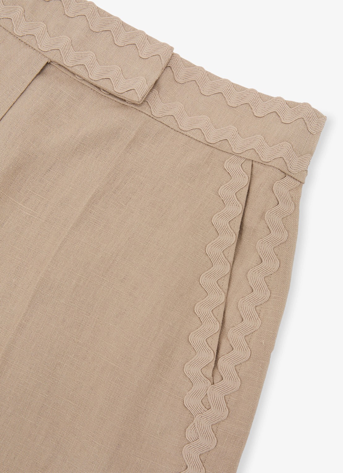 Reiss High waist straight fit korte broek van linnen - detail 6 creme