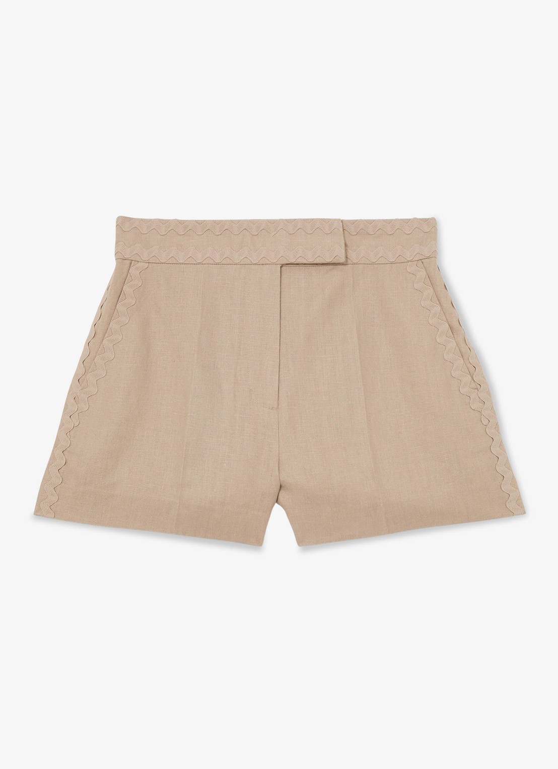 Reiss High waist straight fit korte broek van linnen - voorkant 2 creme