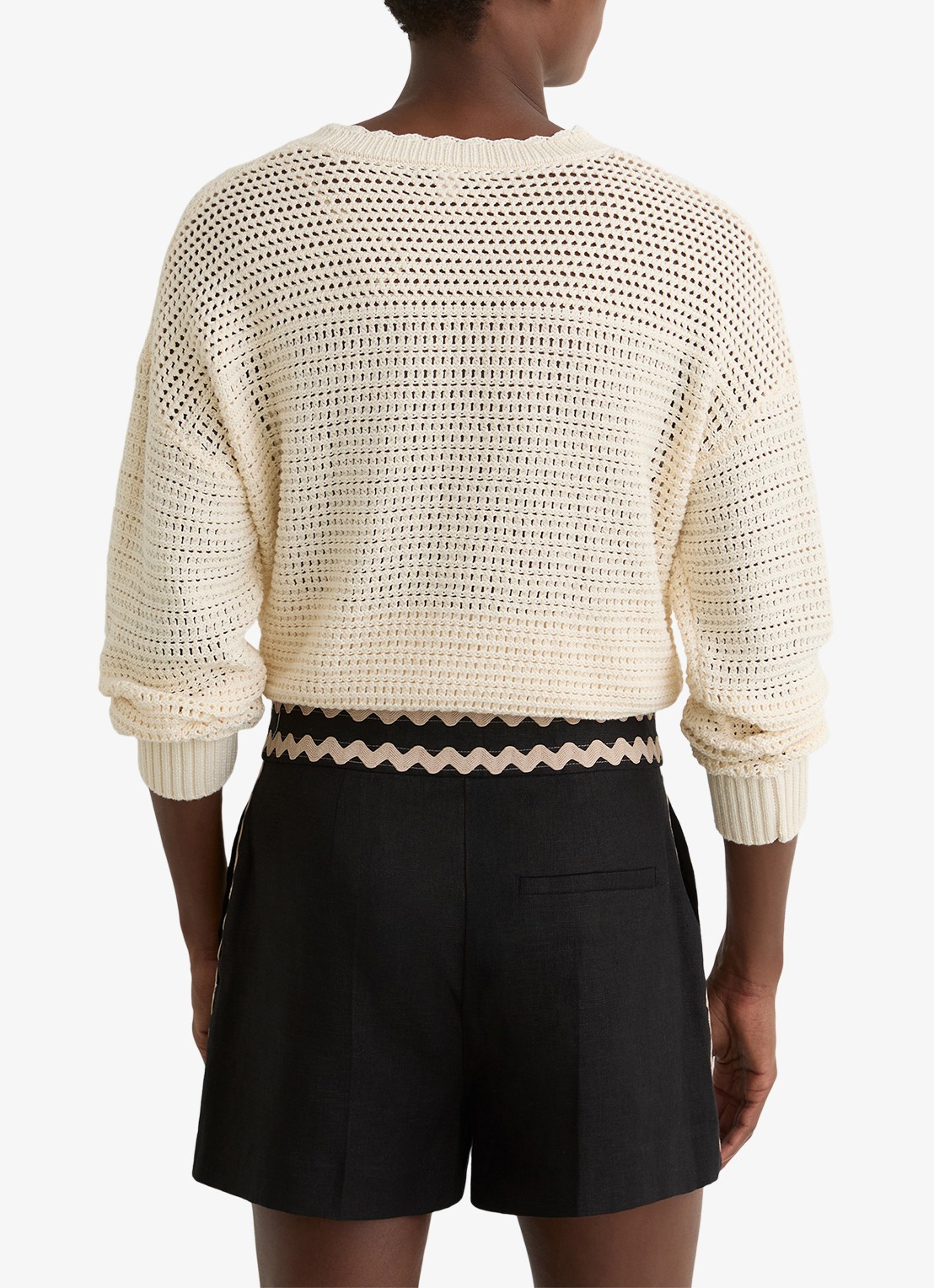 Reiss High waist straight fit korte broek van linnen - achterkant 6 black / zwart