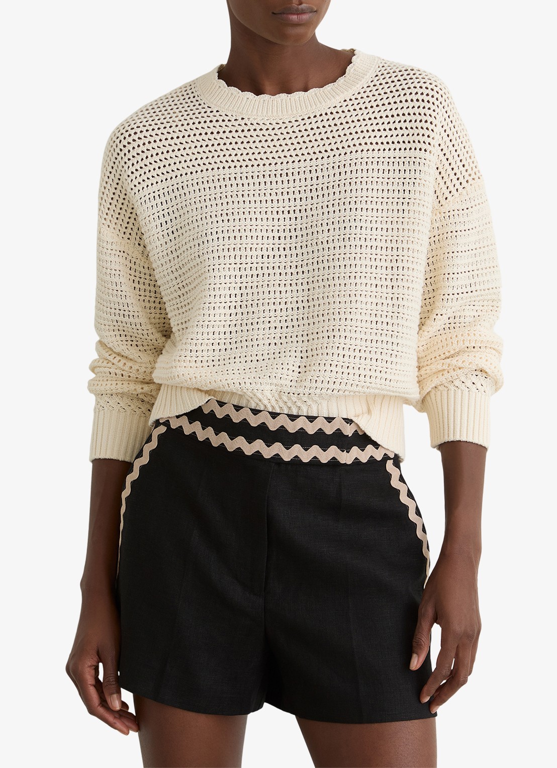 Reiss High waist straight fit korte broek van linnen - detail 3 black / zwart