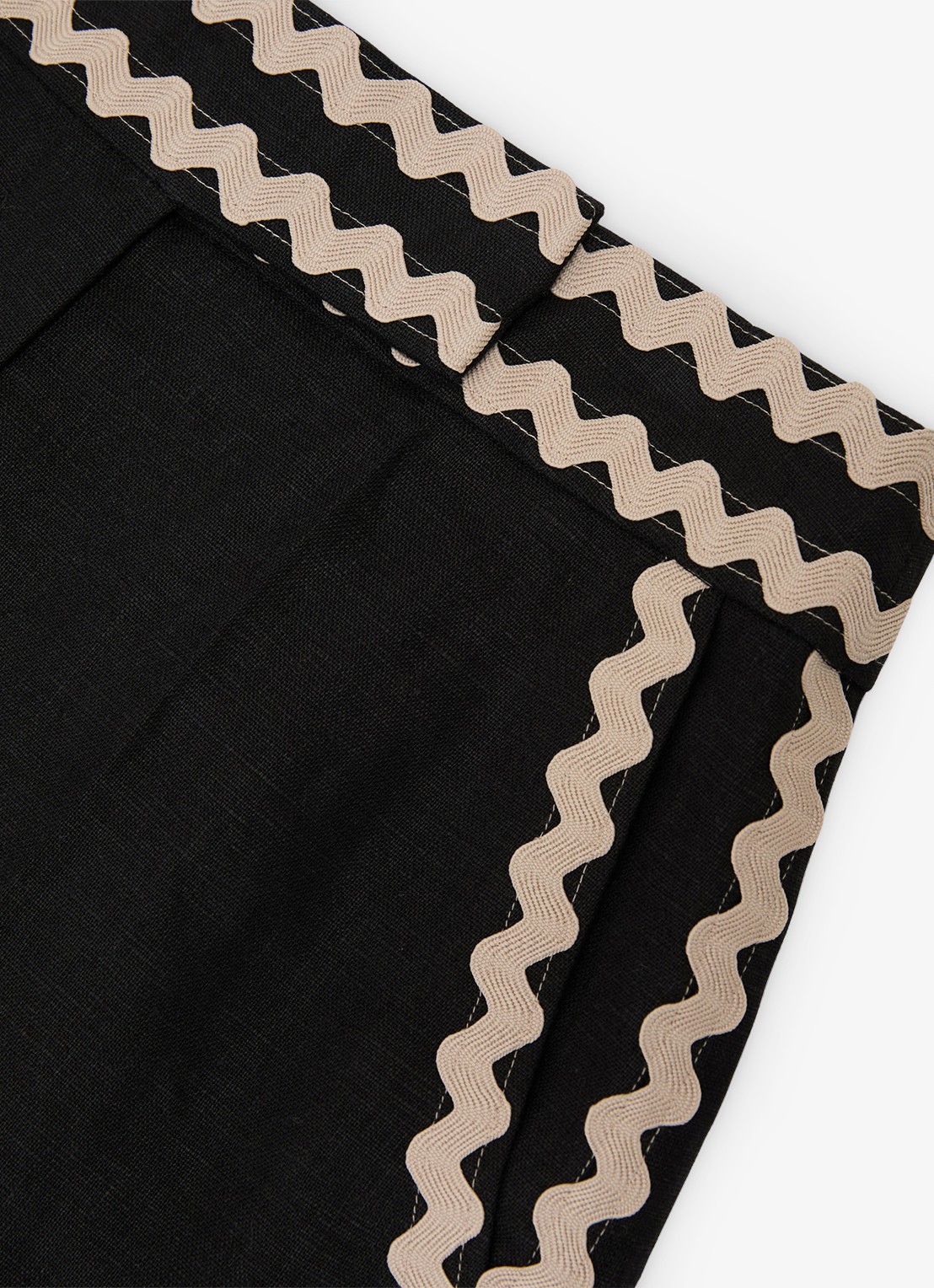 Reiss High waist straight fit korte broek van linnen - detail 5 black / zwart