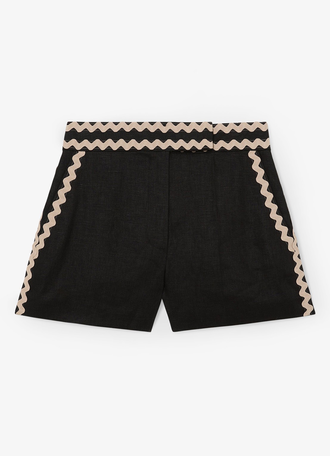 Reiss High waist straight fit korte broek van linnen - voorkant black / zwart