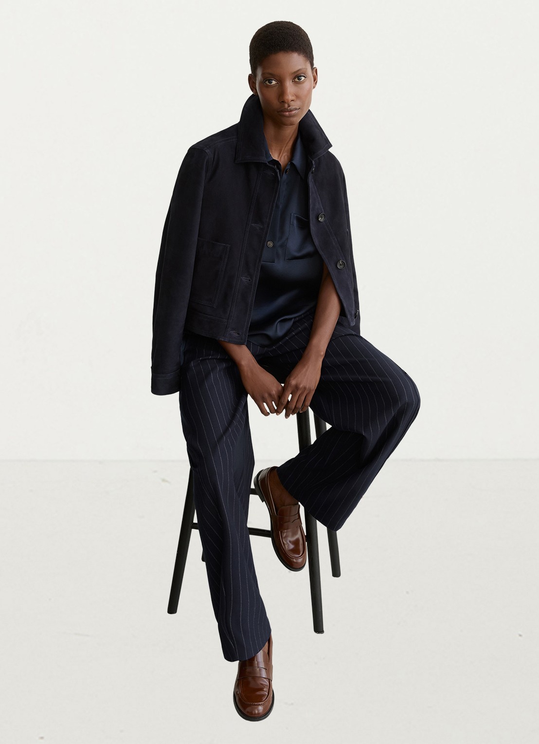 Reiss High waist tapered fit pantalon met krijtstreep - detail 7 donkerblauw