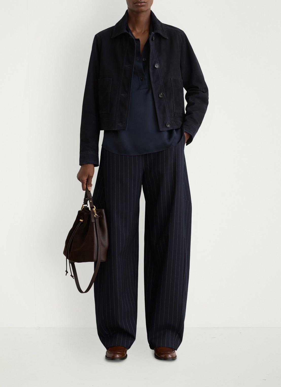 Reiss High waist tapered fit pantalon met krijtstreep - voorkant 2 donkerblauw