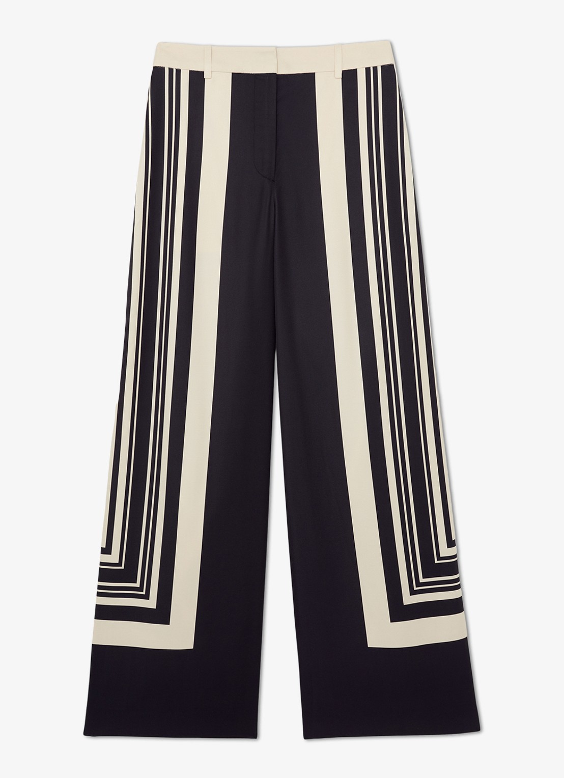 Reiss High waist wide fit pantalon met grafische print - voorkant 2 zwart