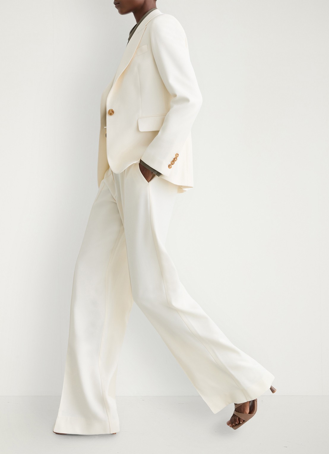 Reiss High waist wide fit pantalon met steekzakken - detail 4 creme