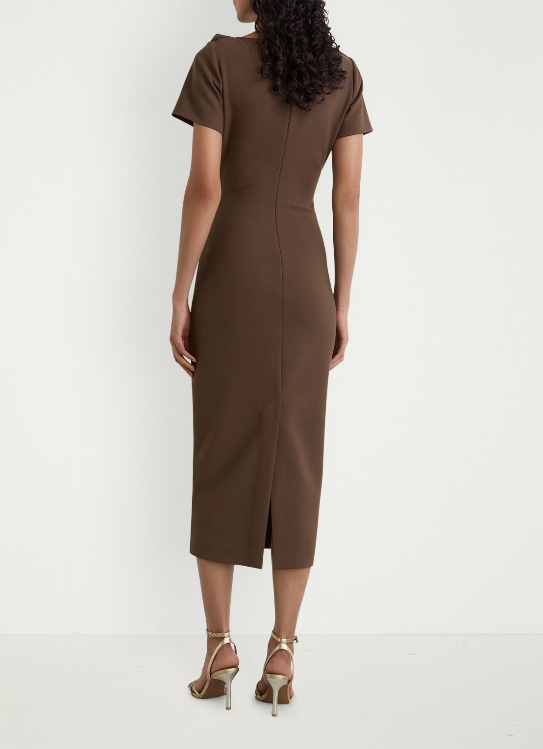 Reiss Hilary midi jurk met geplooid detail - achterkant bruin