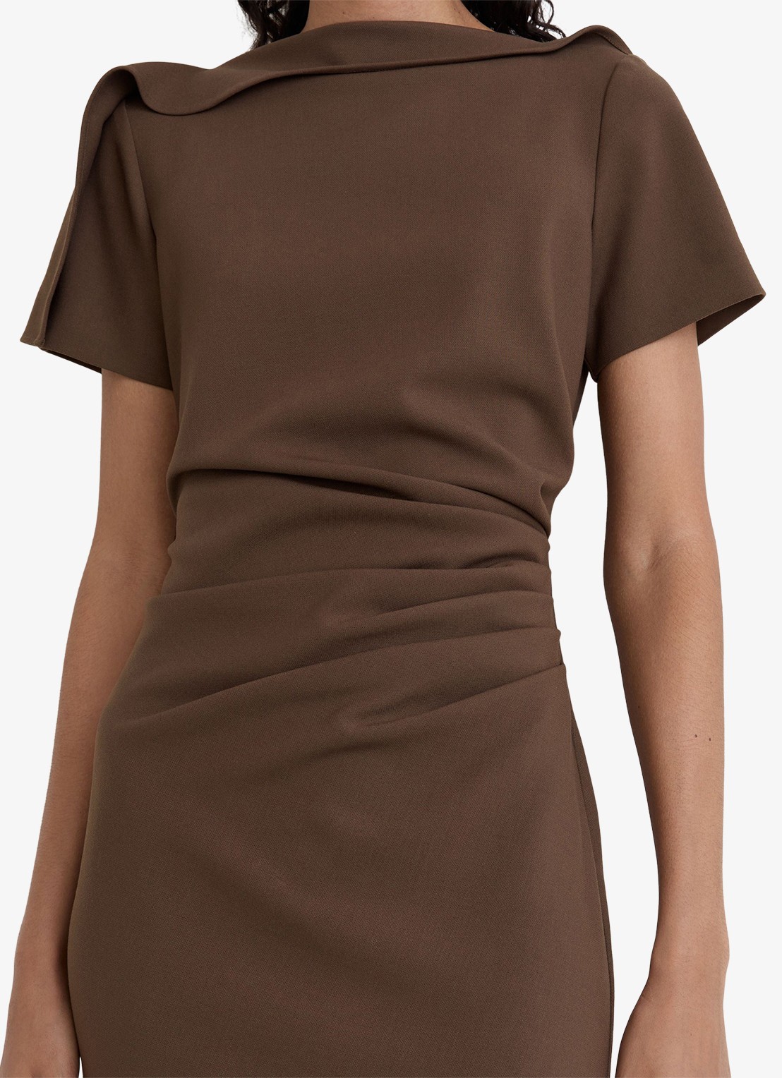 Reiss Hilary midi jurk met geplooid detail - detail 2 bruin
