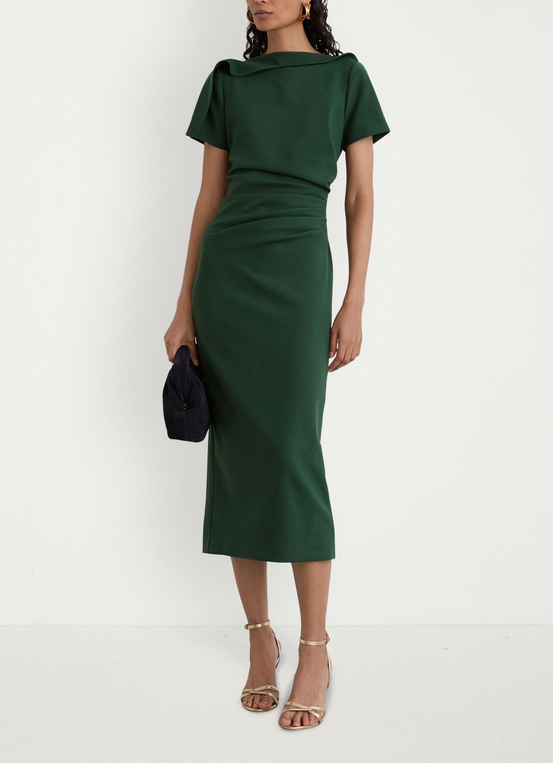 Reiss Hilary midi jurk met geplooid detail - voorkant 2 zeegroen
