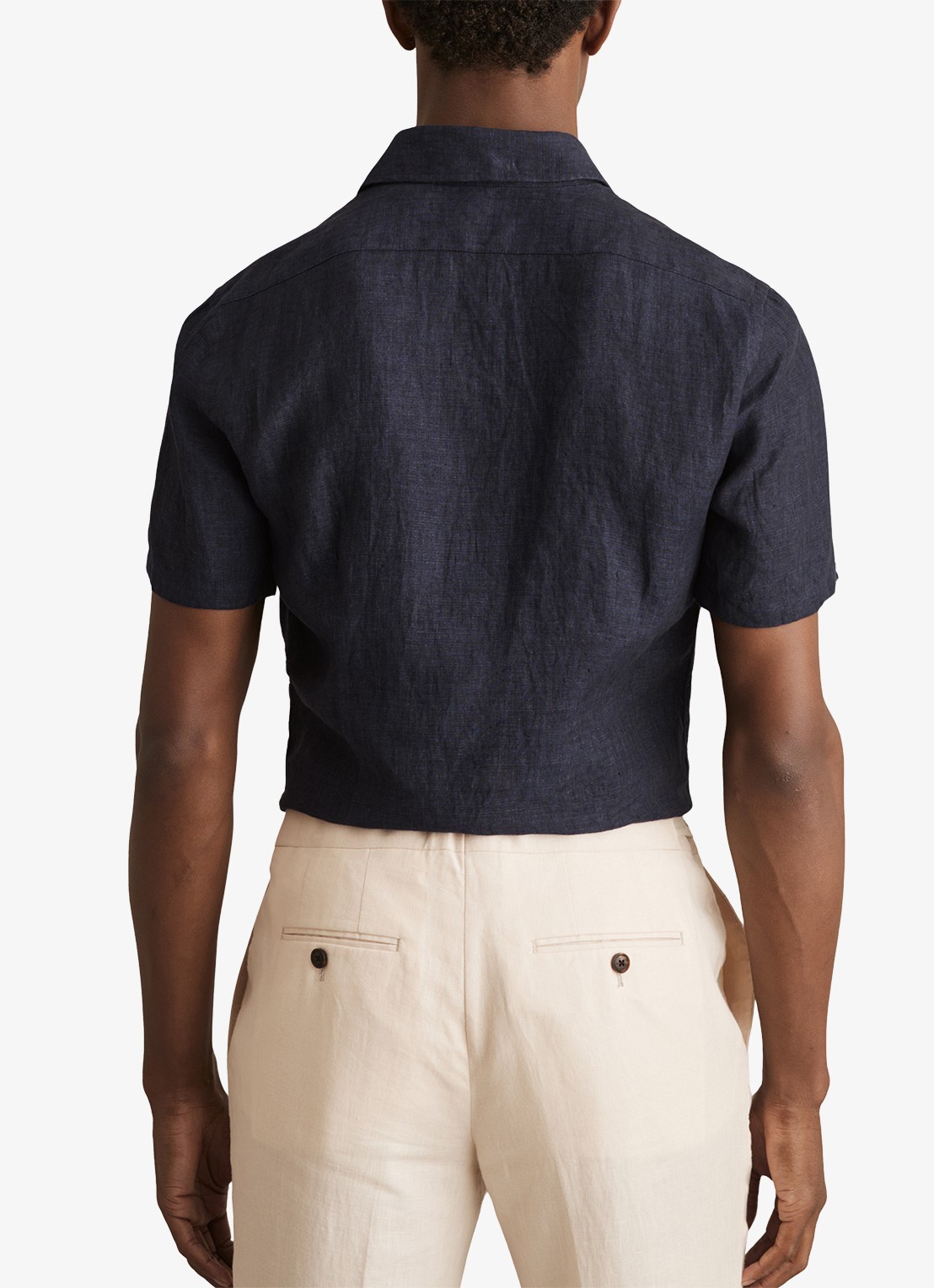 Reiss Holiday regular fit overhemd van linnen - achterkant 5 donkerblauw