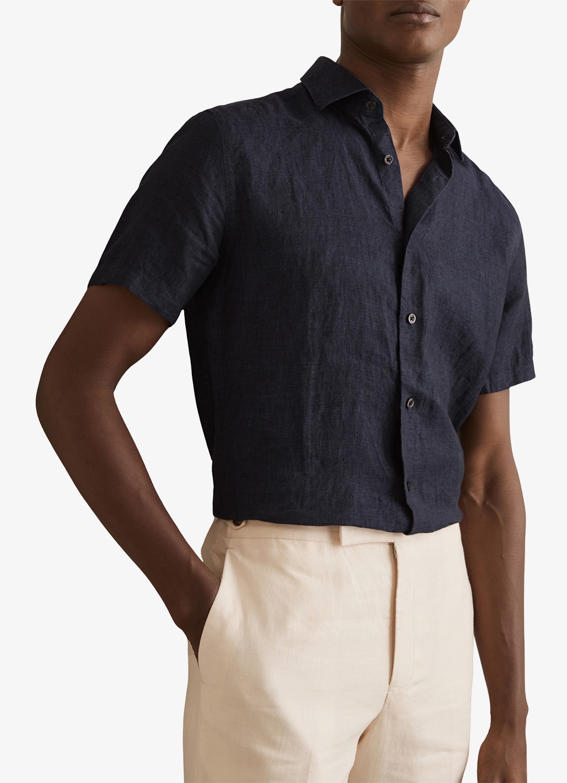 Reiss Holiday regular fit overhemd van linnen - detail 3 donkerblauw