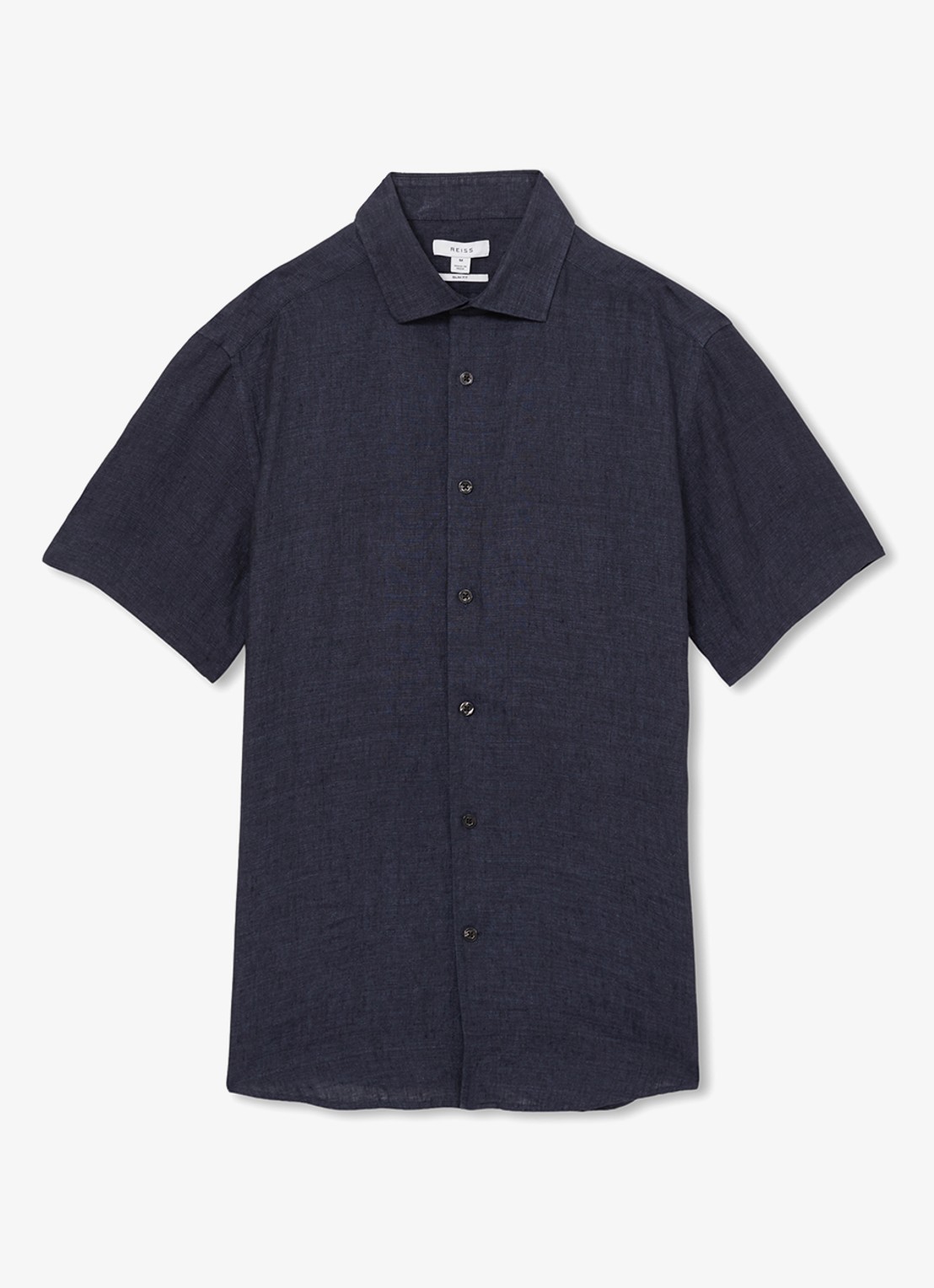 Reiss Holiday regular fit overhemd van linnen - voorkant donkerblauw