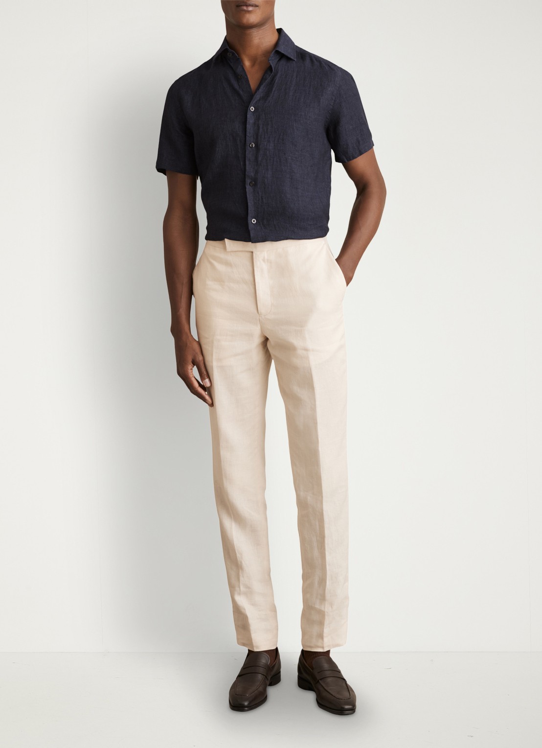 Reiss Holiday regular fit overhemd van linnen - voorkant 2 donkerblauw