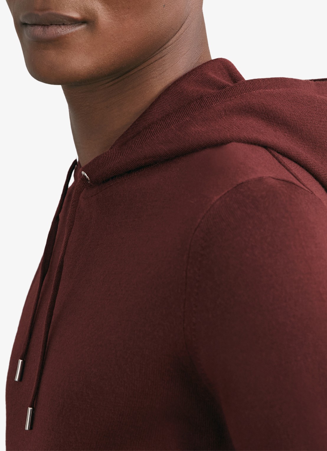 Reiss Holland hoodie van merino wol  - detail donkerrood