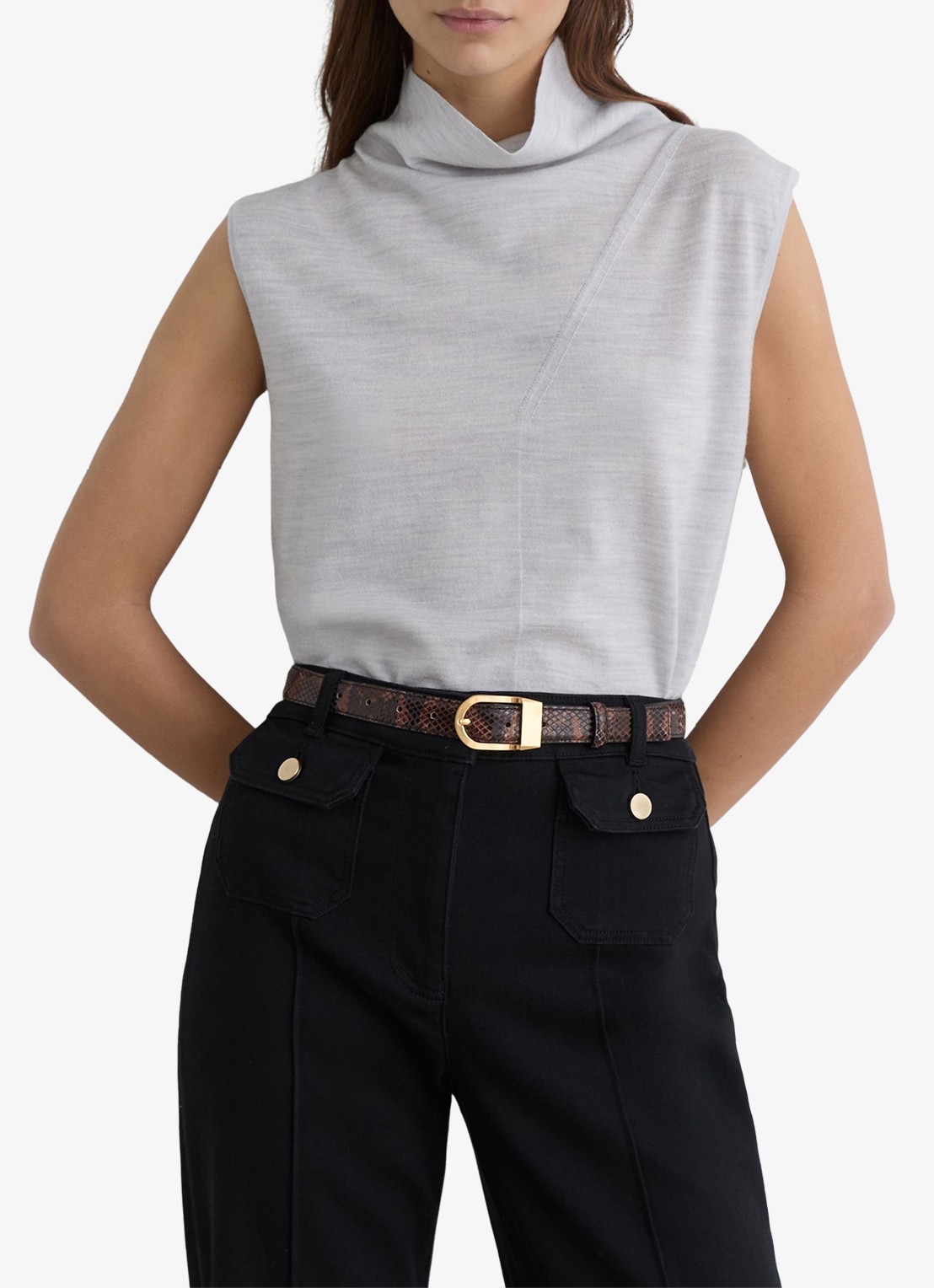 Reiss Honey top van wol met col - detail grijs