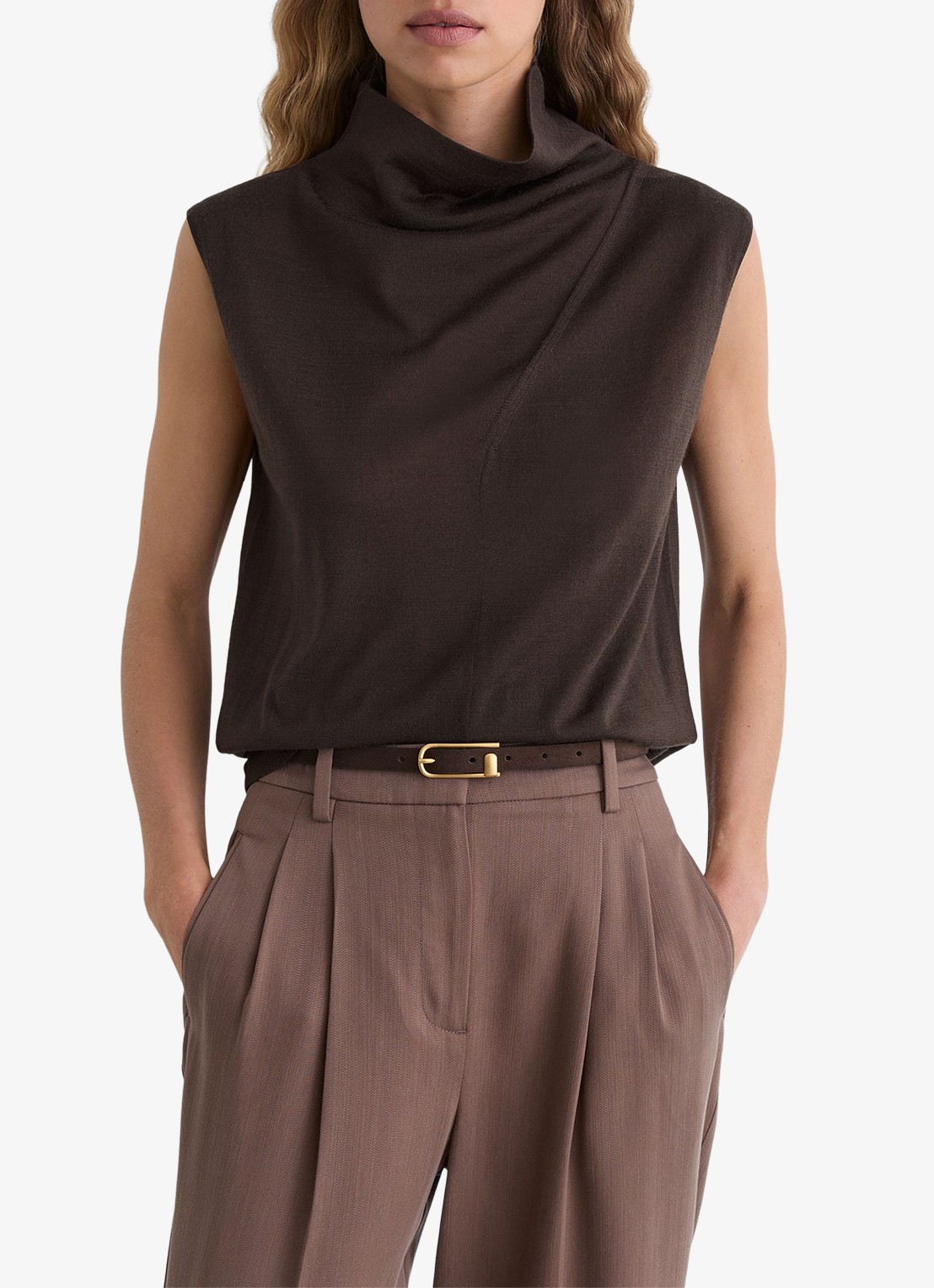 Reiss Honey top van wol met col - detail 3 chocolate brown / bruin