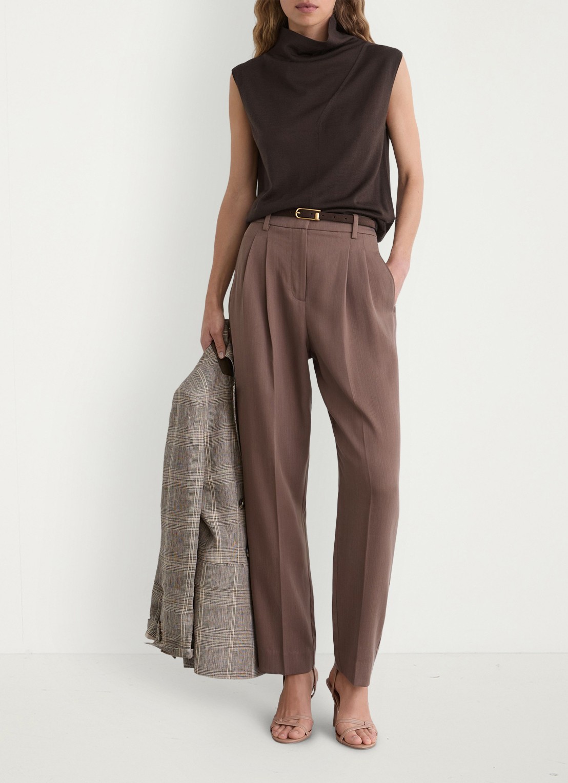 Reiss Honey top van wol met col - voorkant 2 chocolate brown / bruin