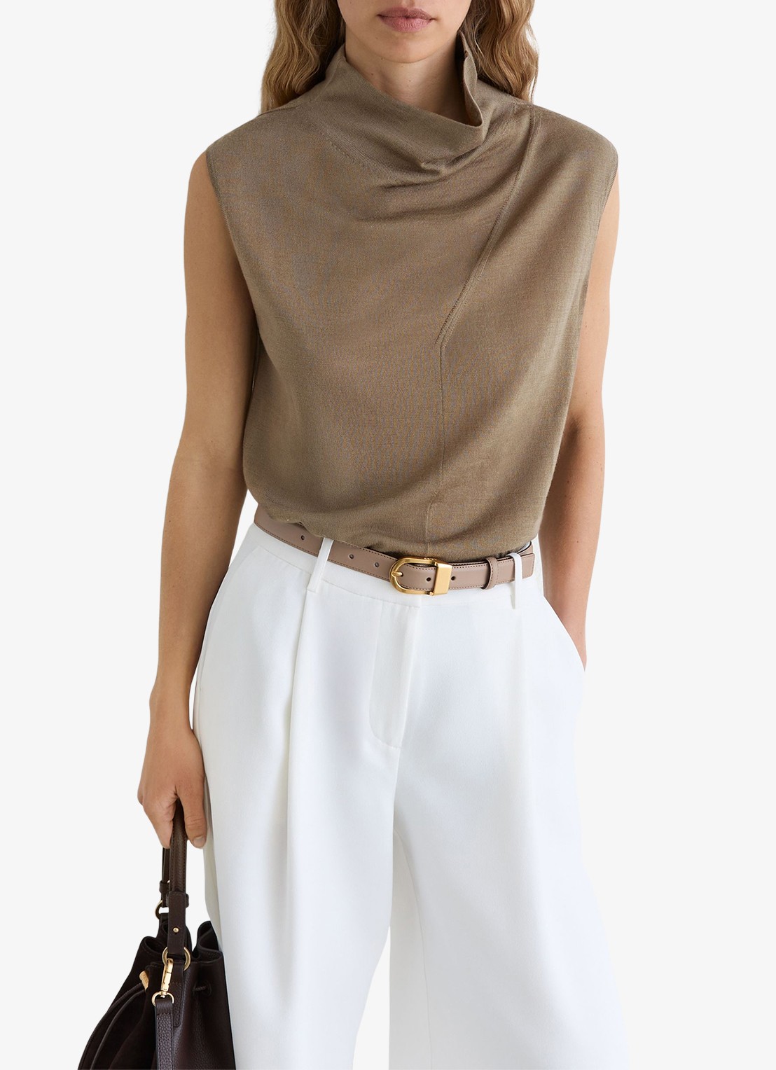 Reiss Honey top van wol met col - detail khaki green / groen