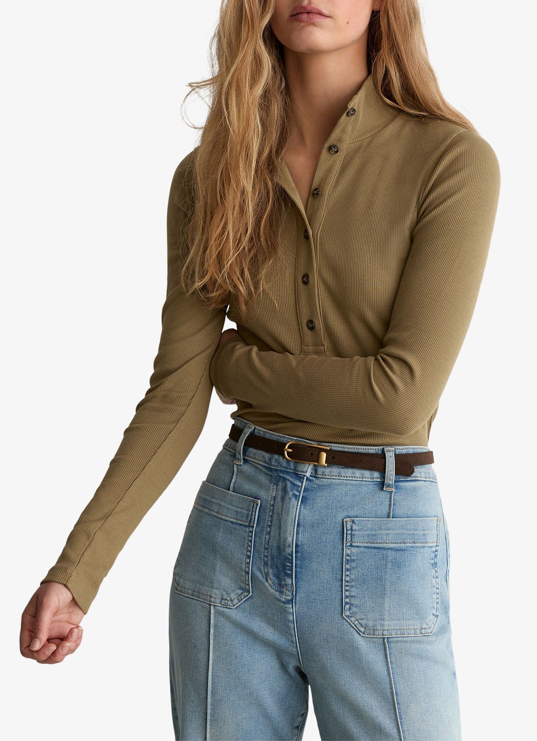 Reiss Ida top opstaande kraag - detail donkerbeige