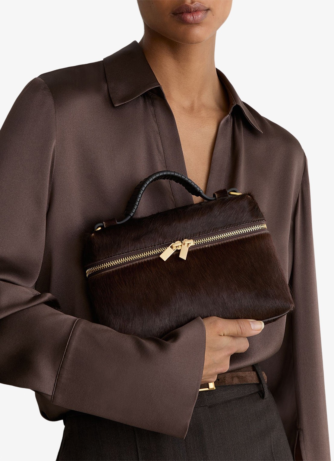 Reiss Ines crossbodytas van leer - voorkant 3 donkerbruin