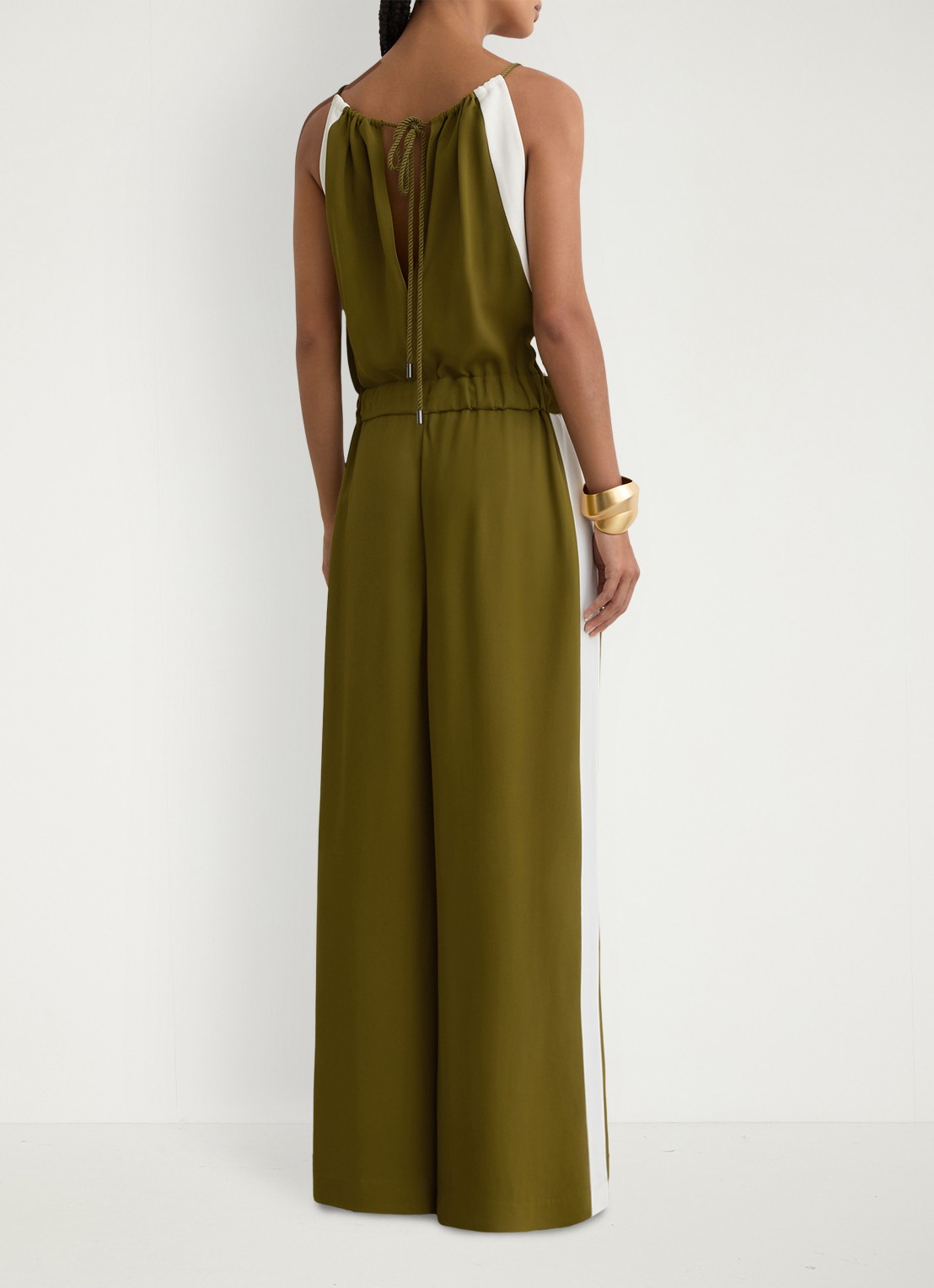 Reiss Inez wide fit jumpsuit met trekkoord - achterkant 5 groen