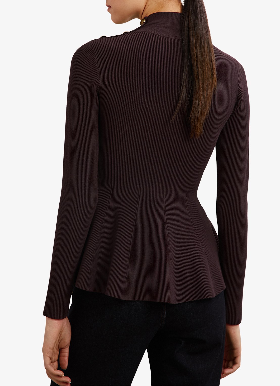 Reiss Isabella ribgebreide top met opstaande kraag - achterkant 6 bordeauxrood