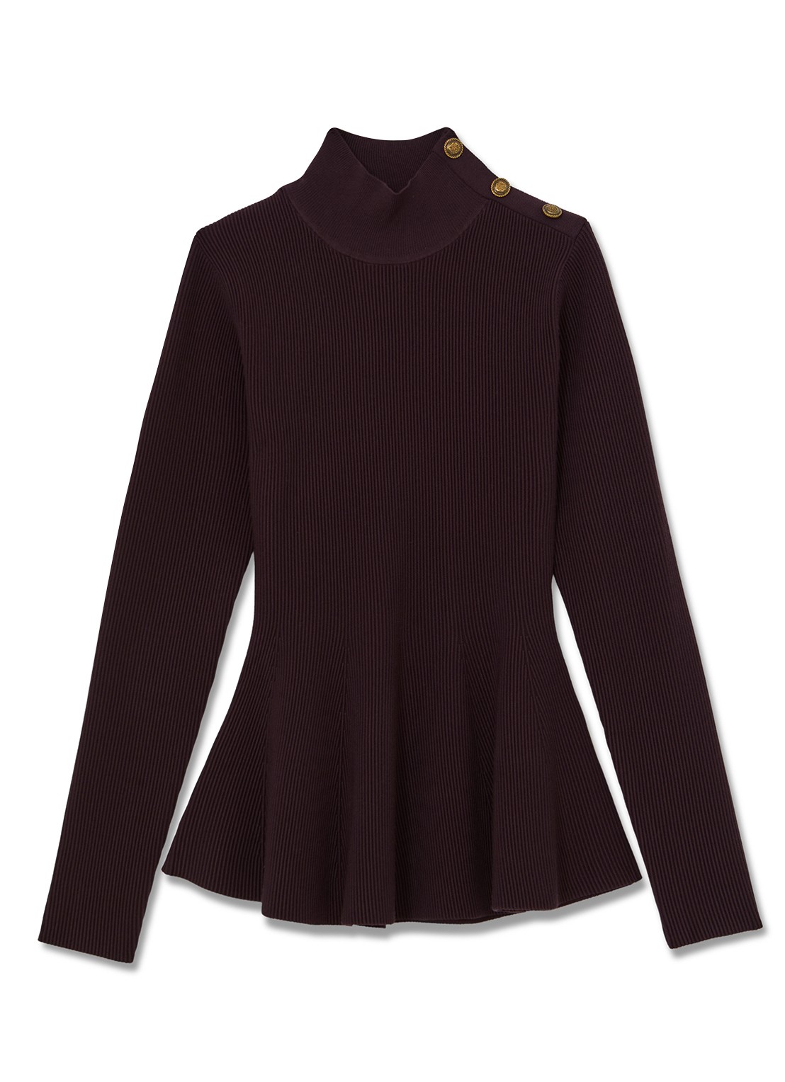 Reiss Isabella ribgebreide top met opstaande kraag - voorkant 4 bordeauxrood