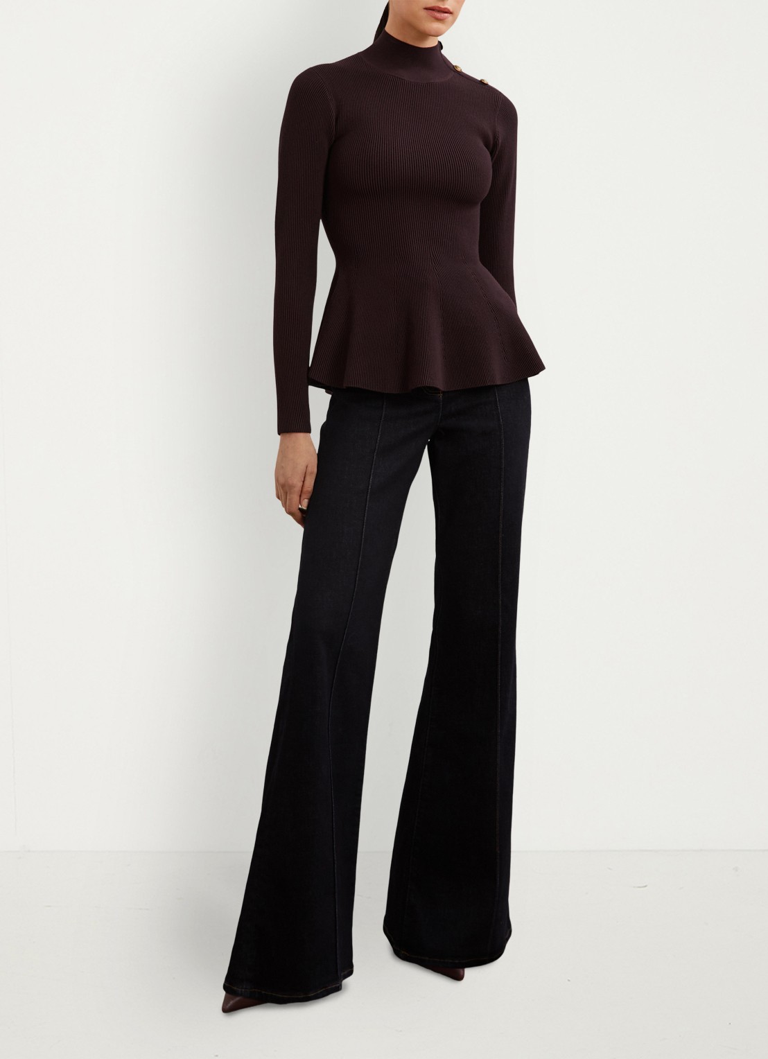 Reiss Isabella ribgebreide top met opstaande kraag - voorkant 5 bordeauxrood