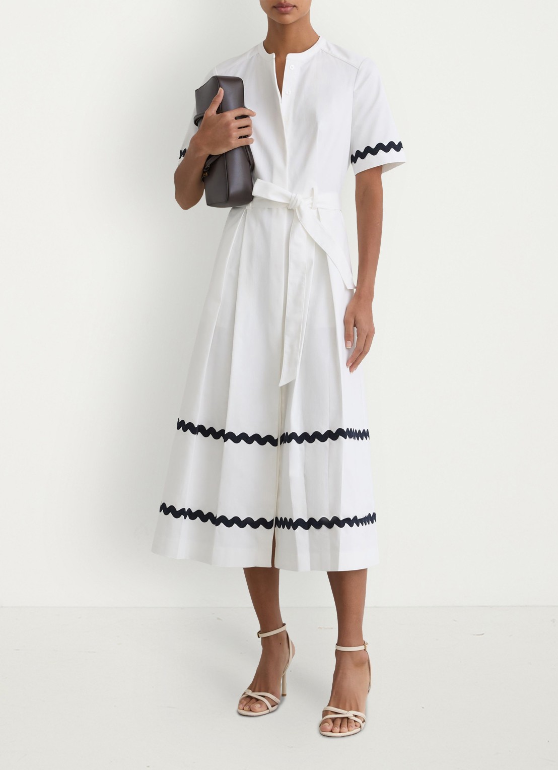 Reiss Isabelle midi jurk met strikceintuur - detail gebroken wit
