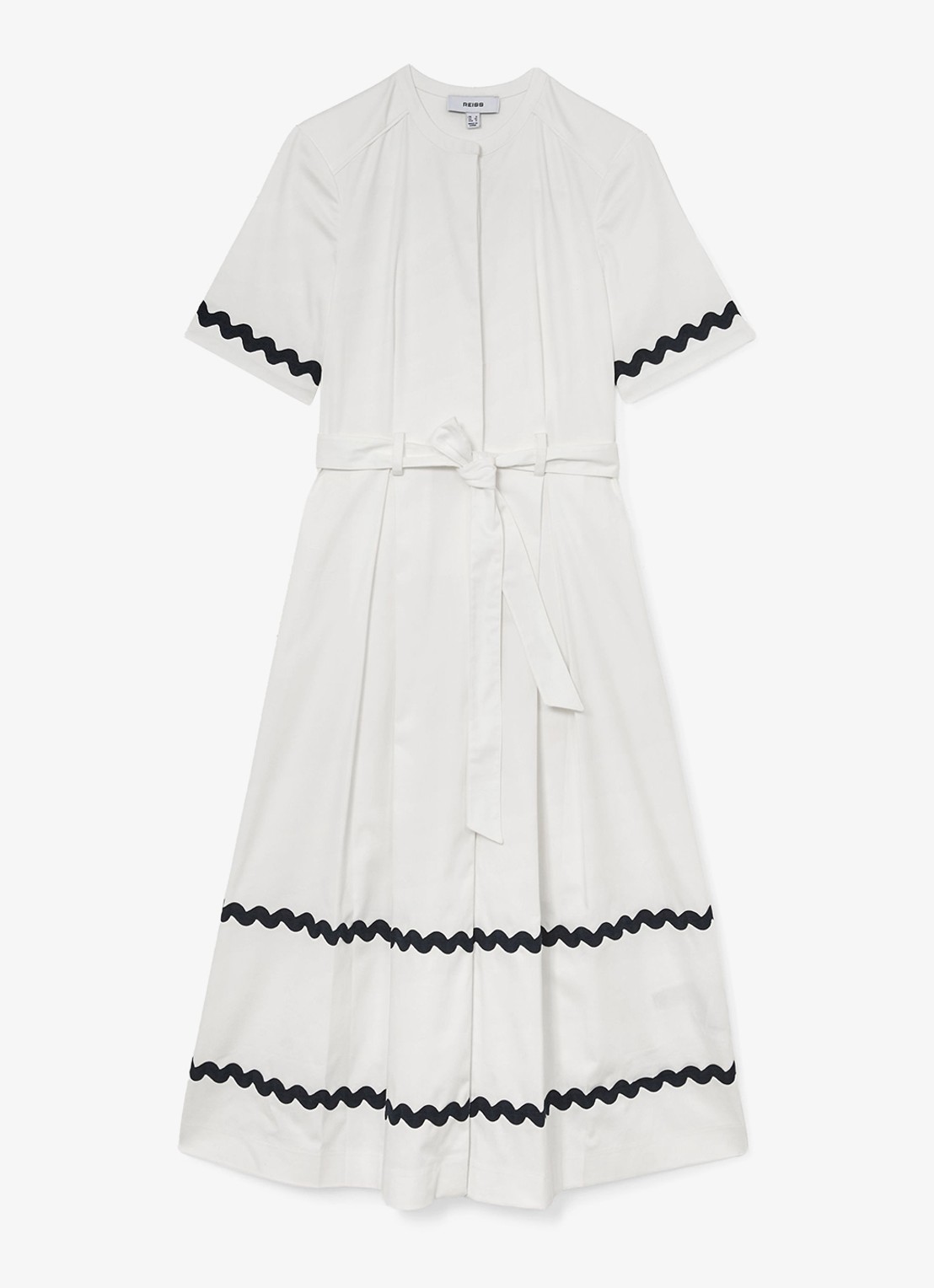 Reiss Isabelle midi jurk met strikceintuur - voorkant 7 gebroken wit