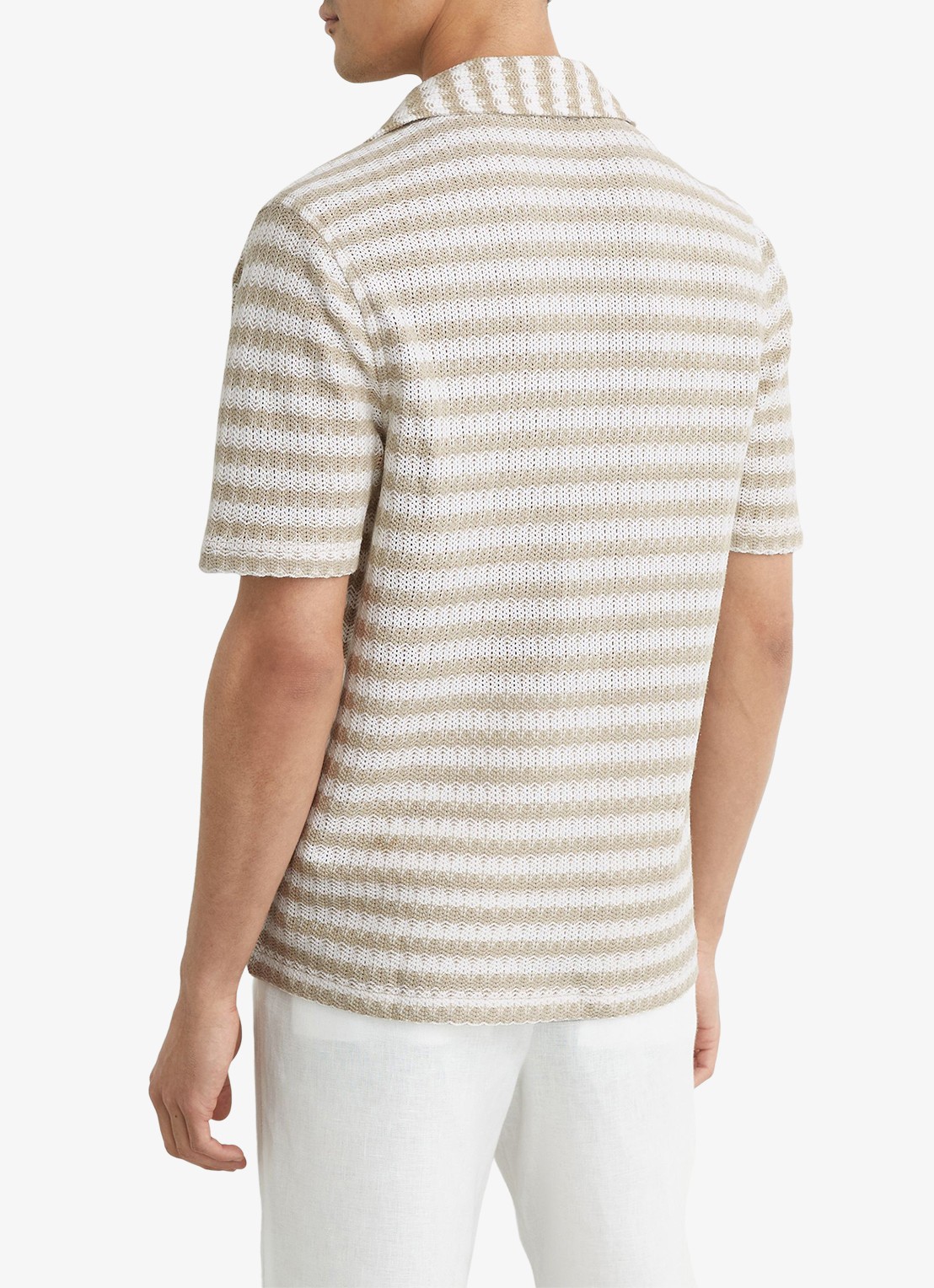 Reiss Island grofgebreid regular fit overhemd met streepprint - achterkant 6 wit / oatmeal
