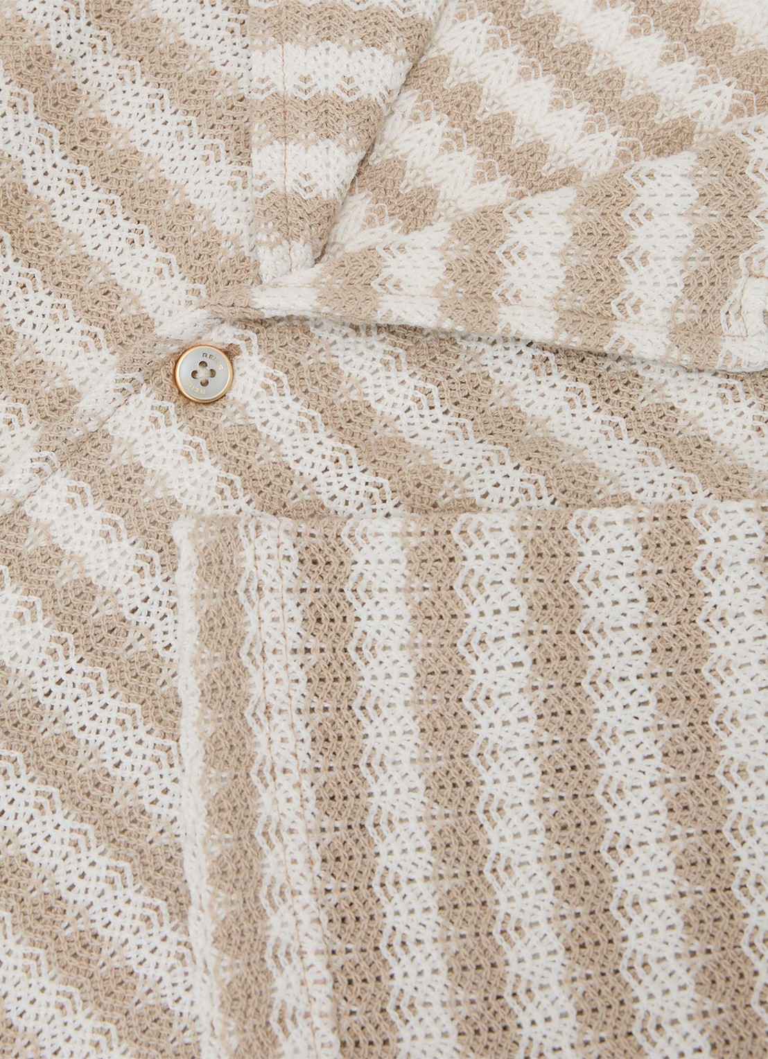 Reiss Island grofgebreid regular fit overhemd met streepprint - detail 5 wit / oatmeal