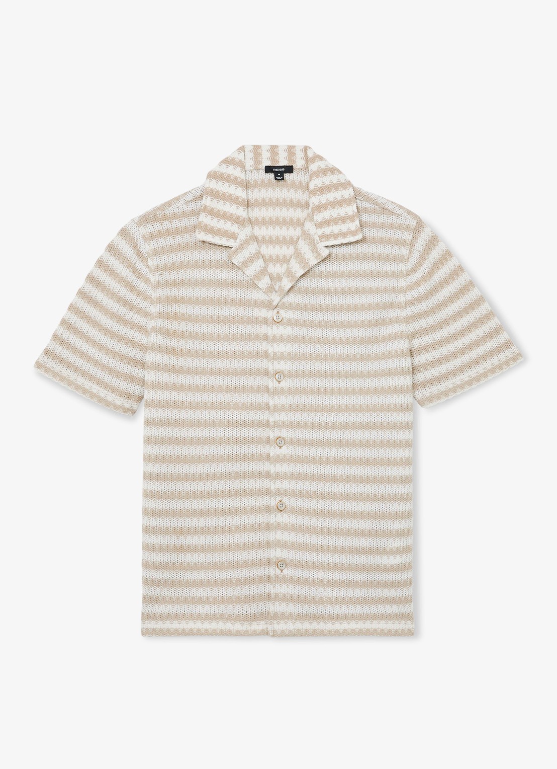 Reiss Island grofgebreid regular fit overhemd met streepprint - voorkant wit / oatmeal