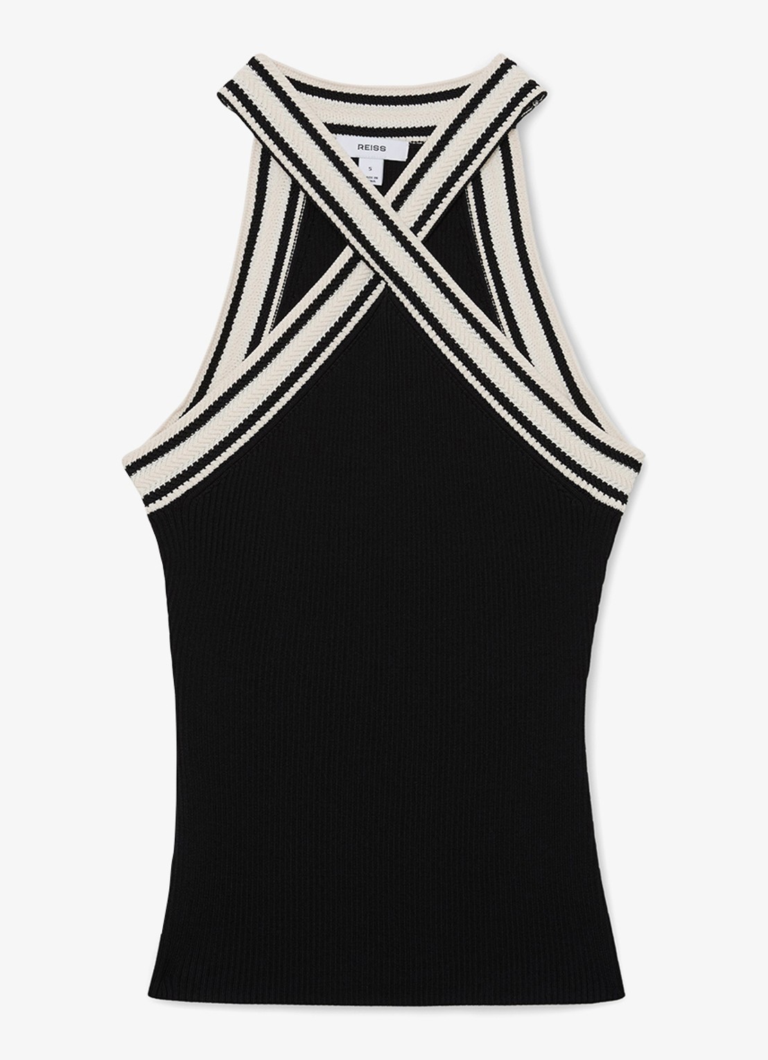Reiss Ivanna top met ribstructuur - voorkant 2 zwart