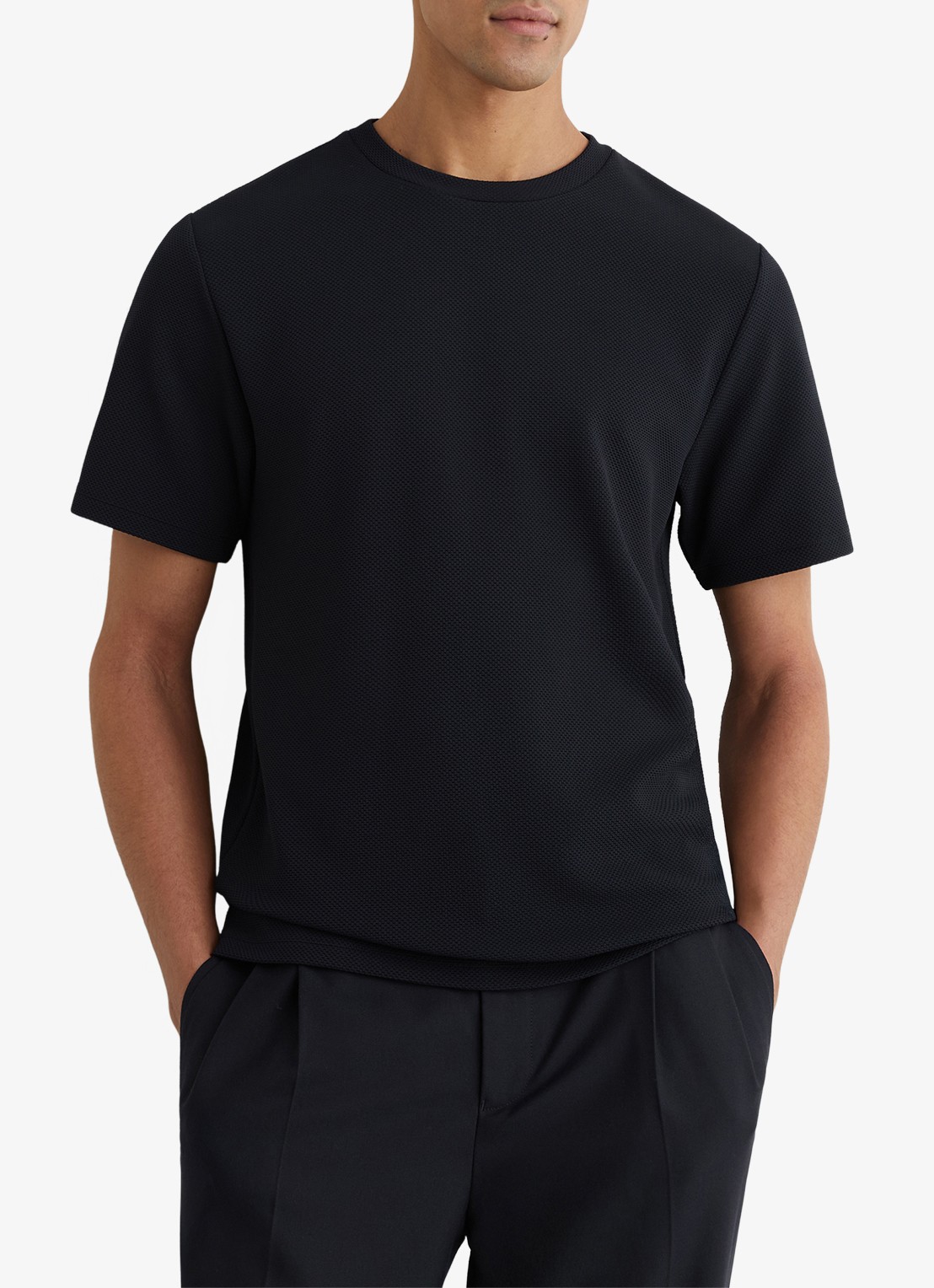 Reiss Jack T-shirt met structuur en ronde hals - detail 4 donkerblauw