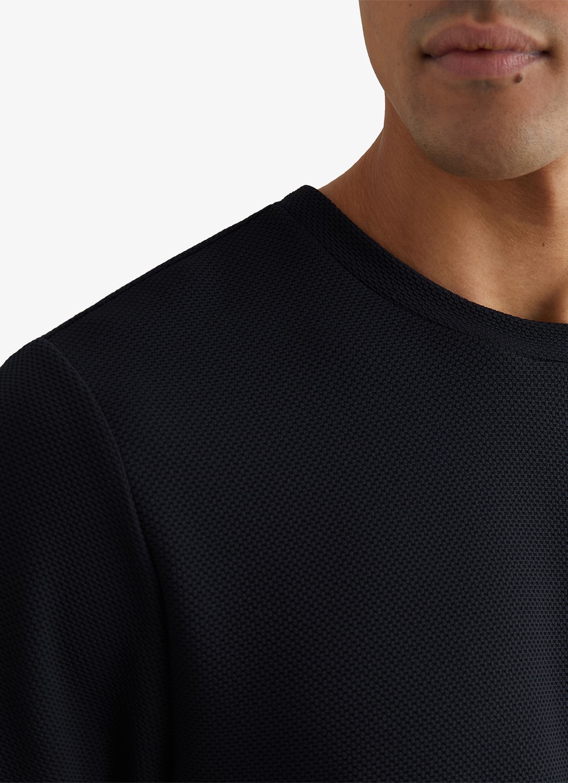 Reiss Jack T-shirt met structuur en ronde hals - detail 5 donkerblauw