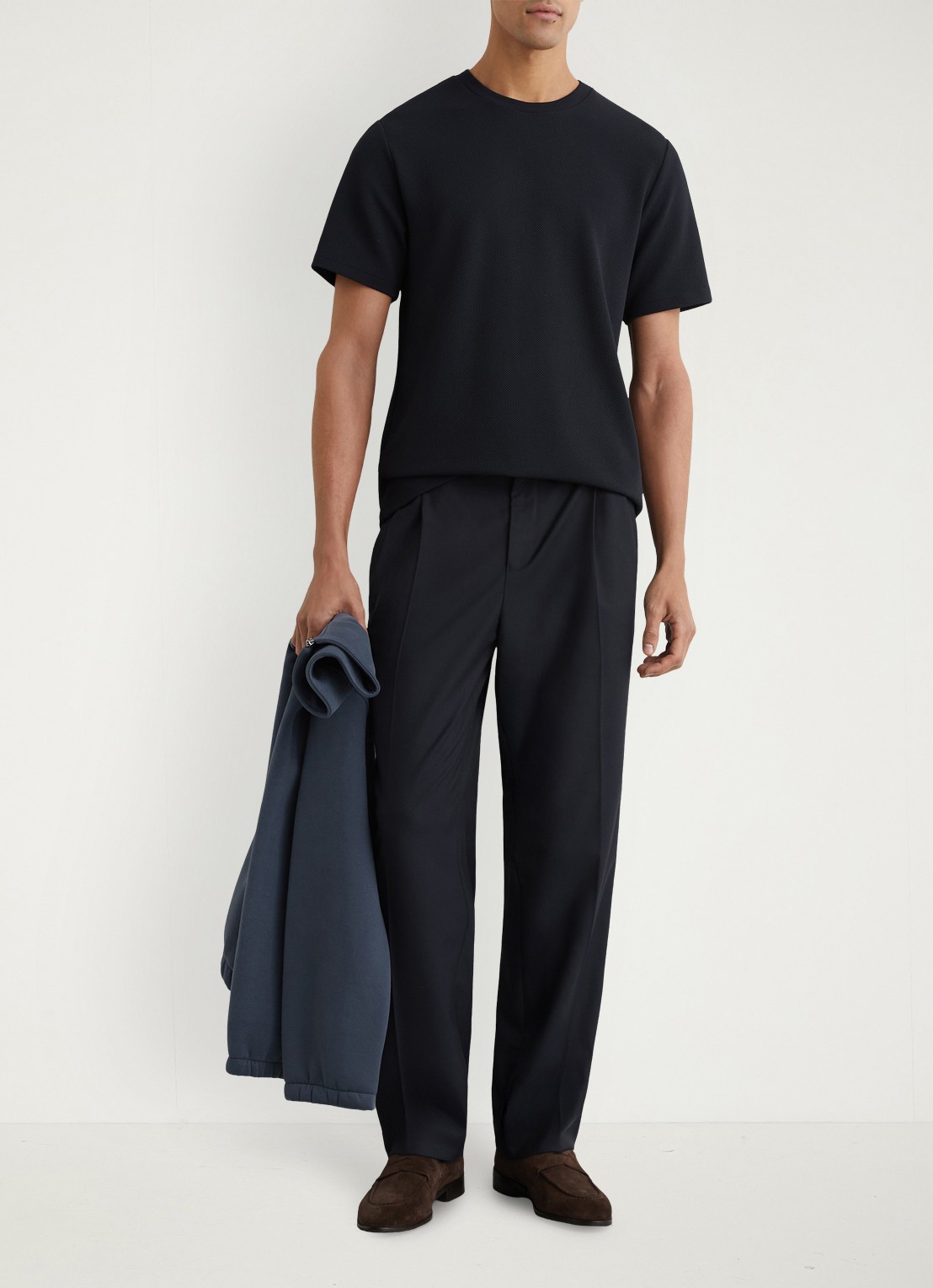 Reiss Jack T-shirt met structuur en ronde hals - voorkant 3 donkerblauw