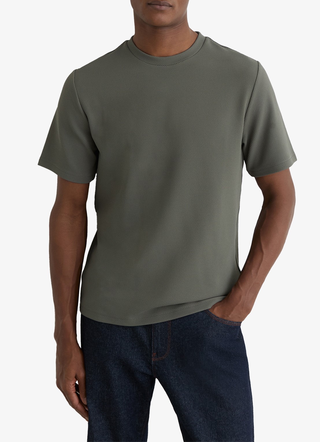 Reiss Jack T-shirt met structuur en ronde hals - detail 2 groen