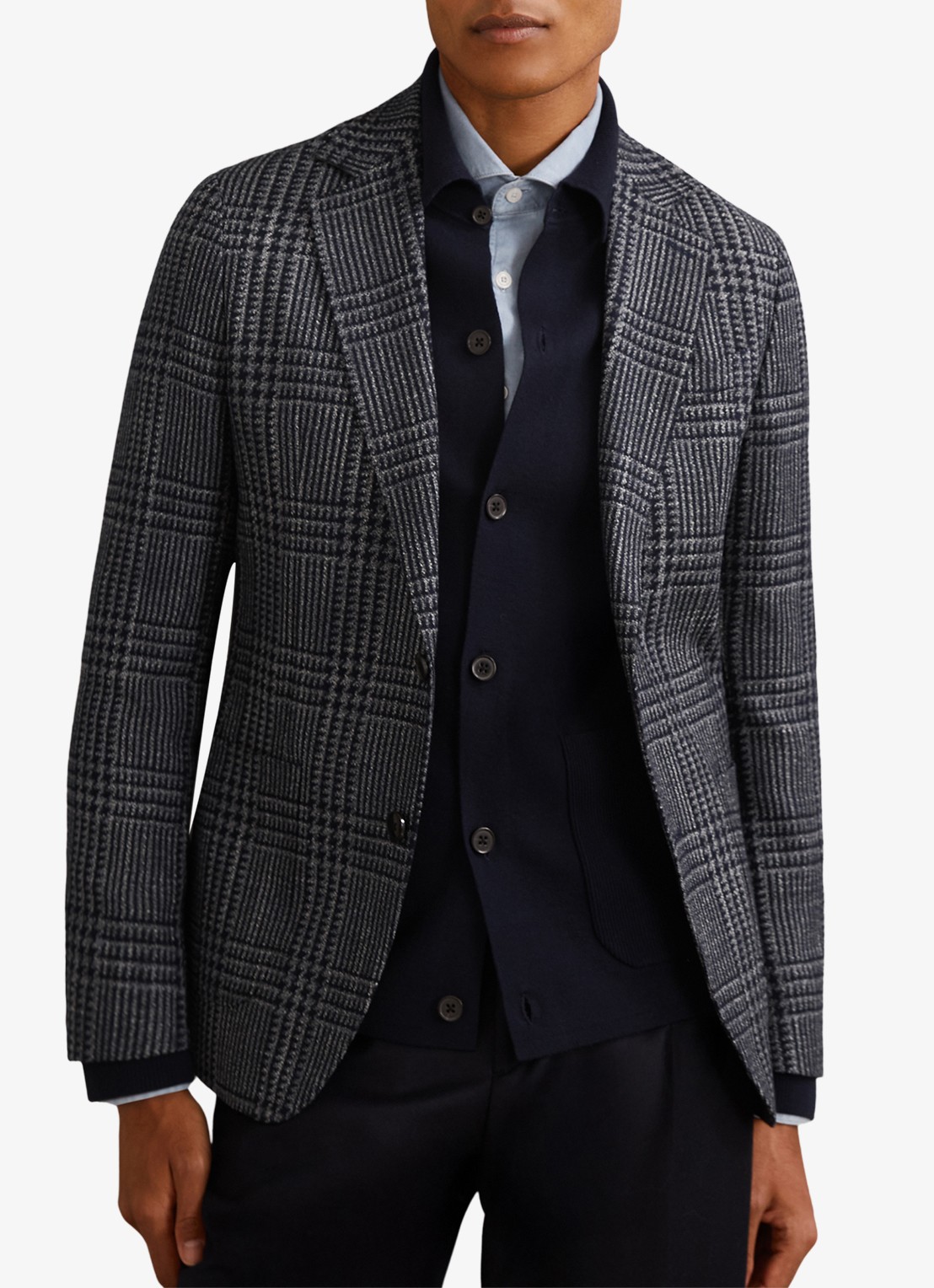 Reiss  Jacob regular fit colbert in wolblend met ruitdessin - detail 4 grijs