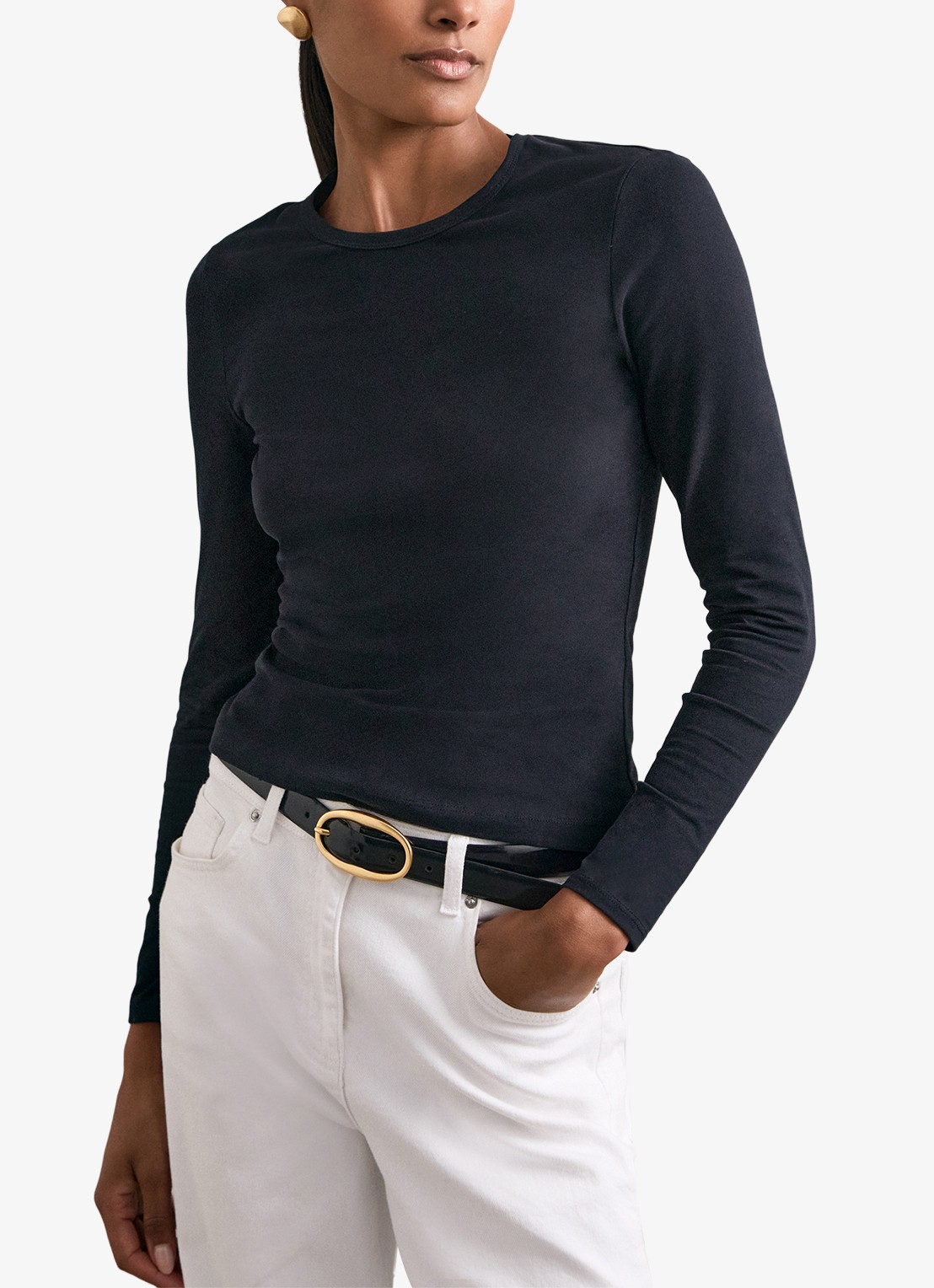 Reiss Jada longsleeve met ronde hals - detail 3 zwart