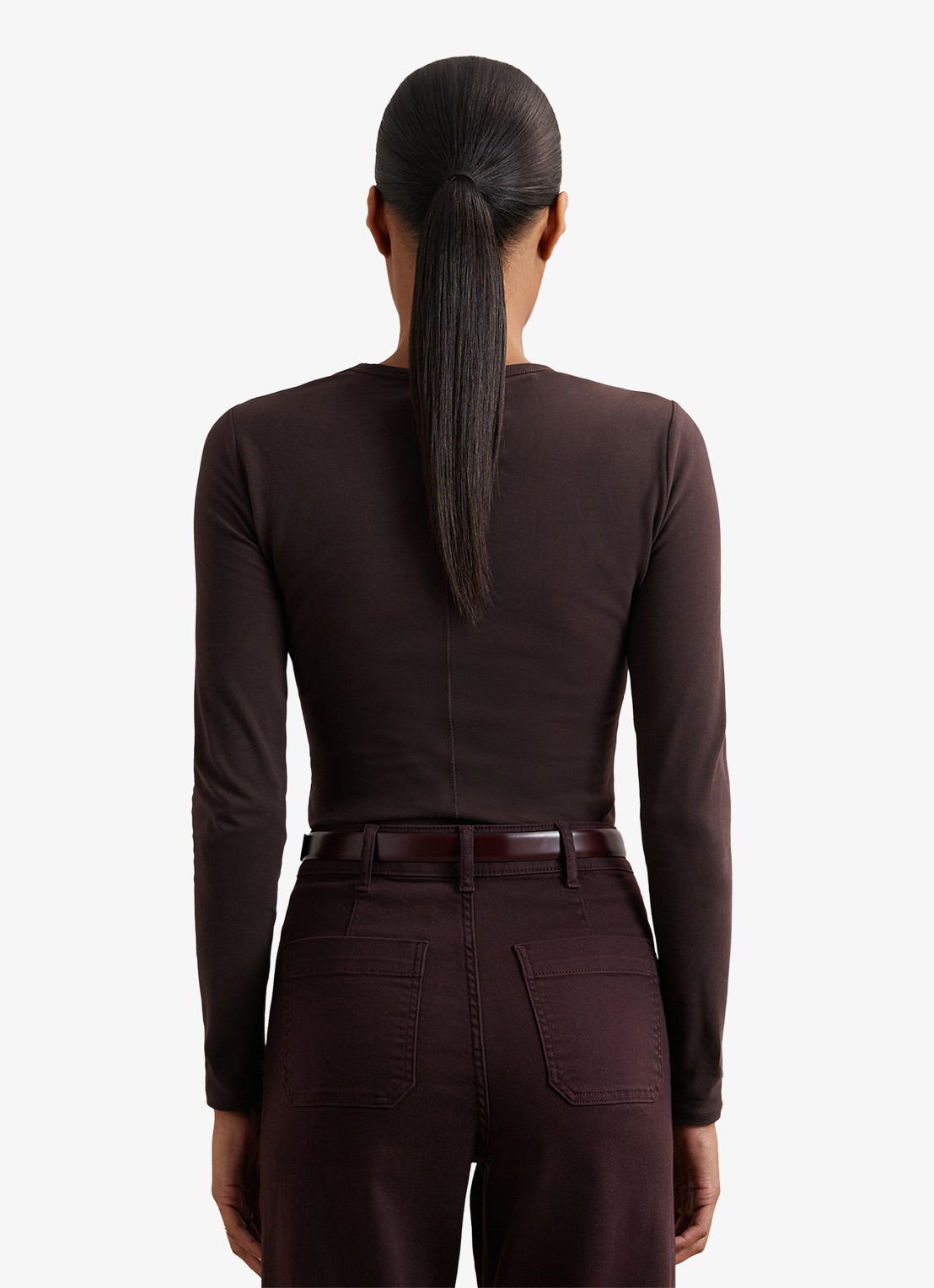 Reiss Jada longsleeve met ronde hals - achterkant donkerbruin