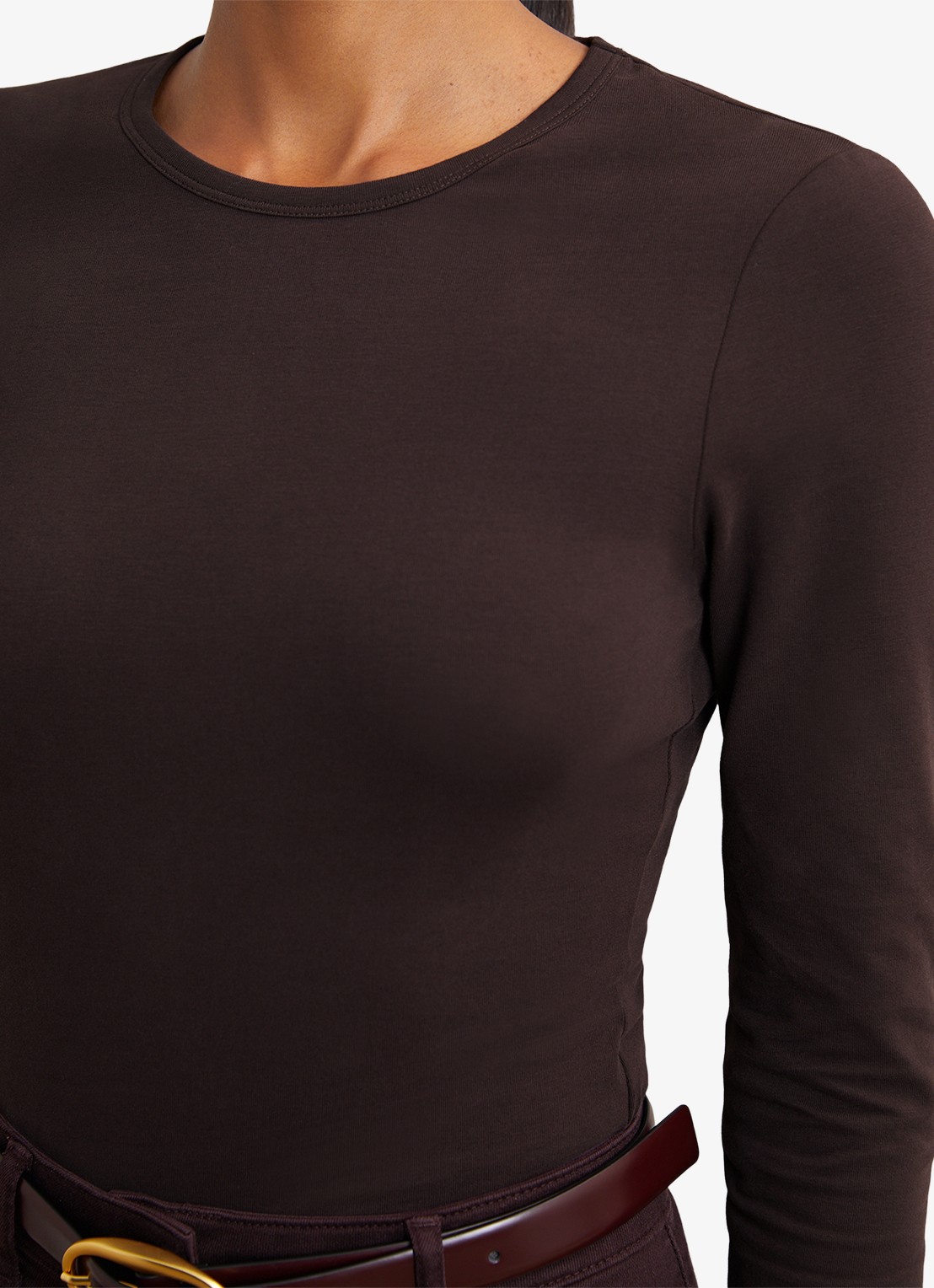 Reiss Jada longsleeve met ronde hals - detail 5 donkerbruin