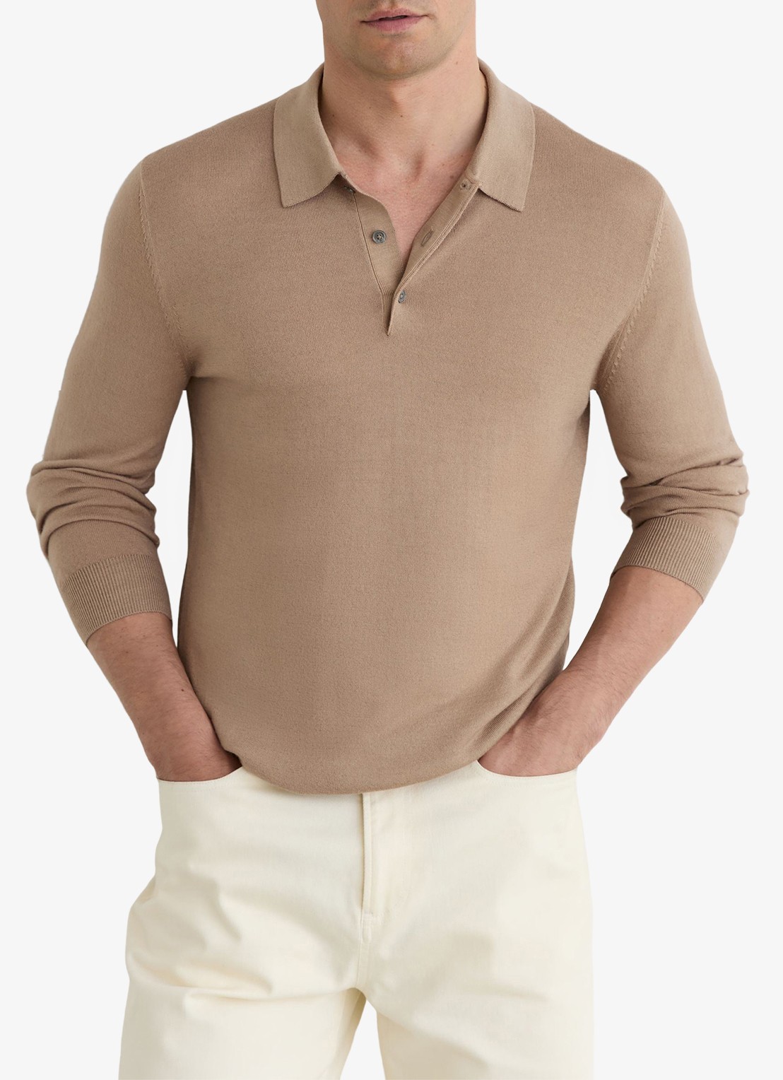 Reiss Jay regular fit polo met structuur - detail 4 taupe brown / bruin
