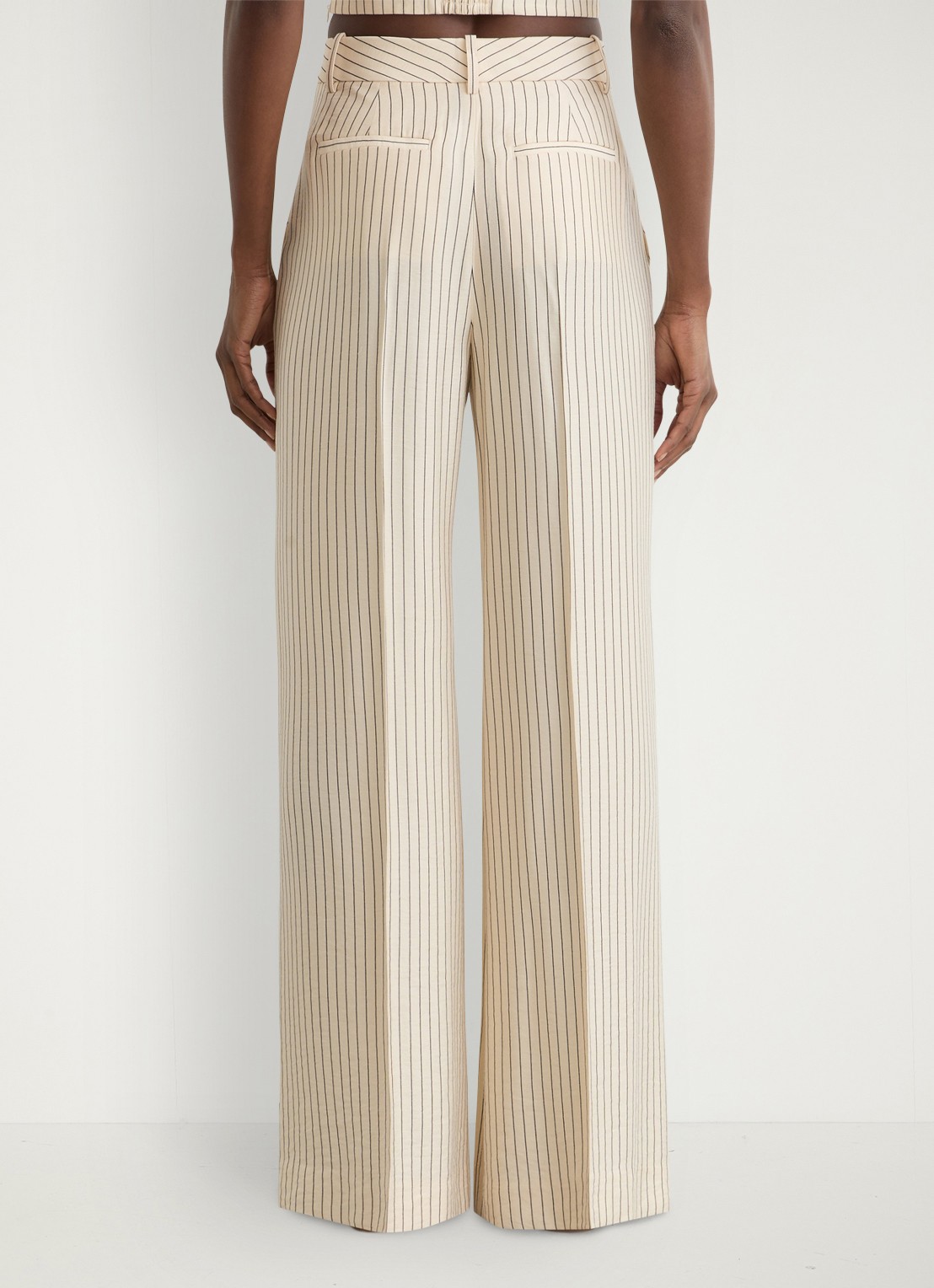 Reiss Jayce high waist wide fit pantalon met streepprint - achterkant 3 creme