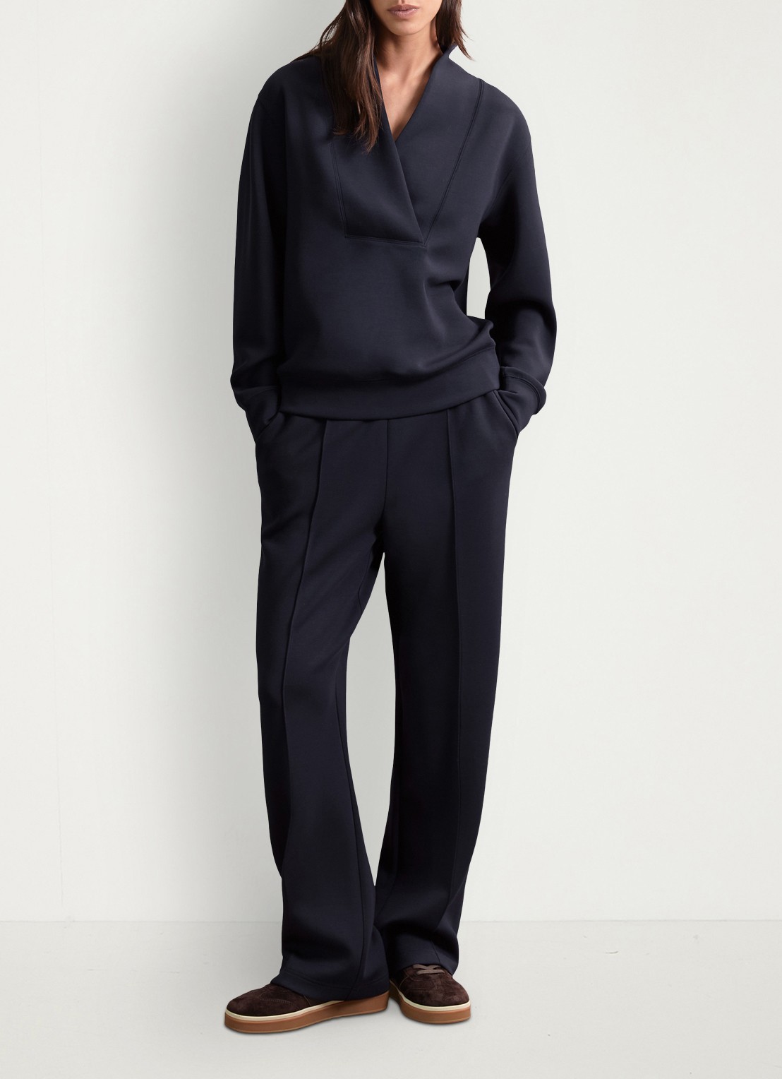 Reiss Jemma high waist straight fit joggingbroek met steekzakken - voorkant 2 donkerblauw