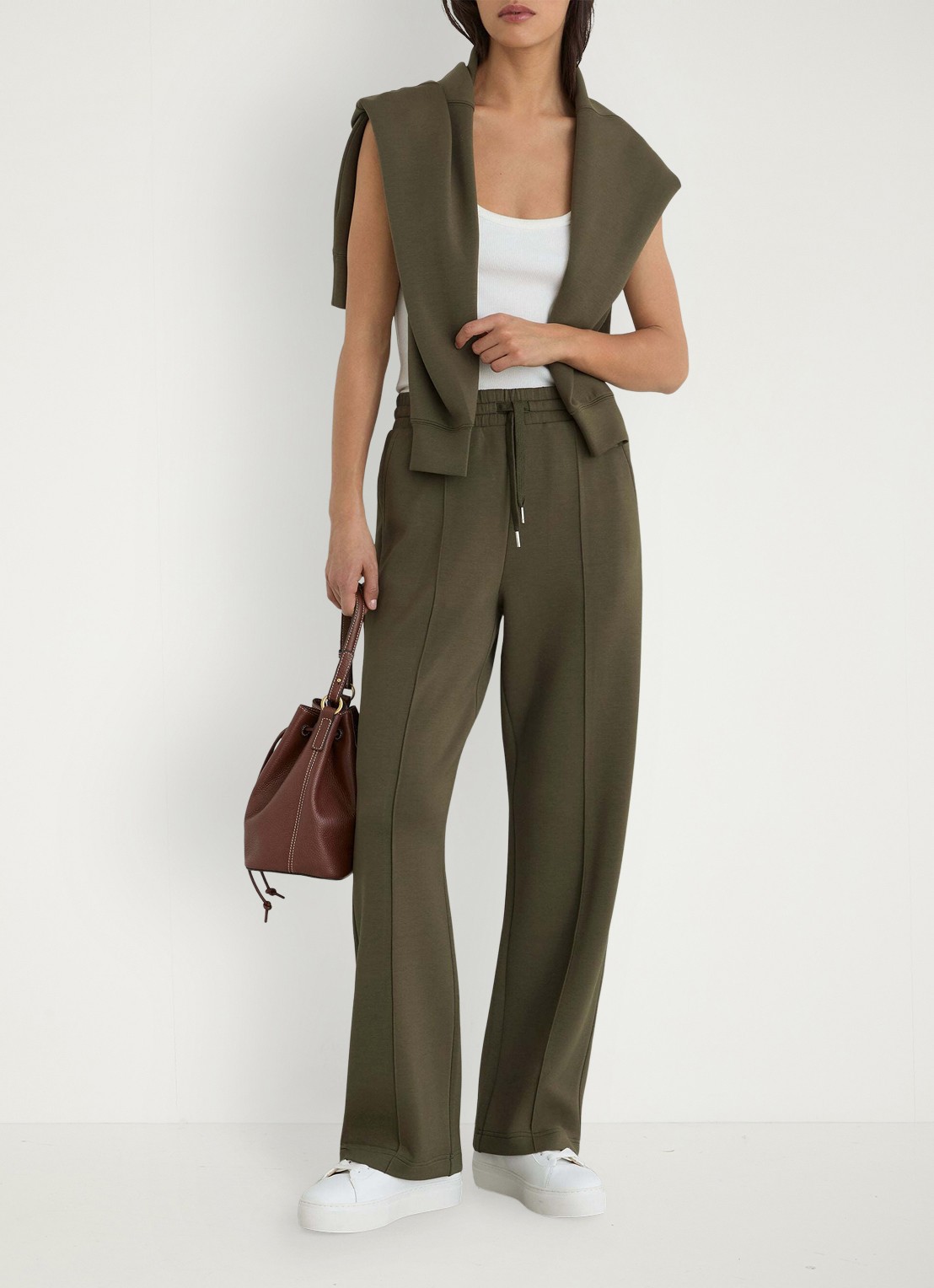 Reiss Jemma high waist wide fit joggingbroek met steekzakken - voorkant 2 olijfgroen