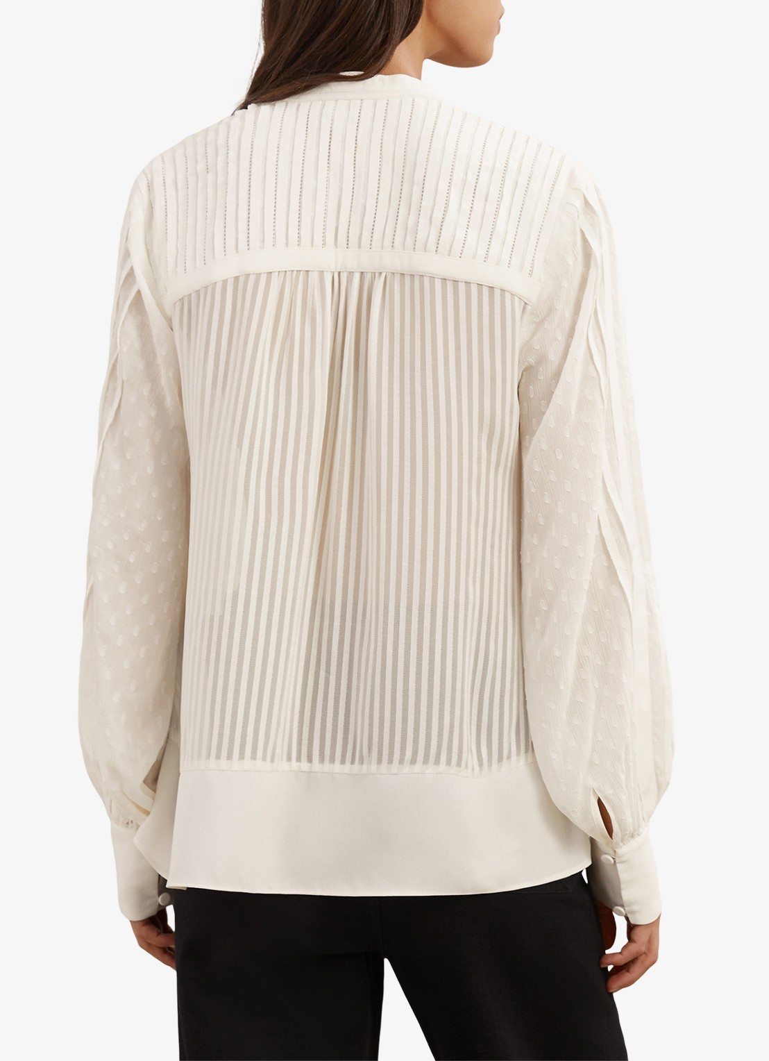 Reiss Josephine blouse met streepprint en ballonmouwen - achterkant 6 wit