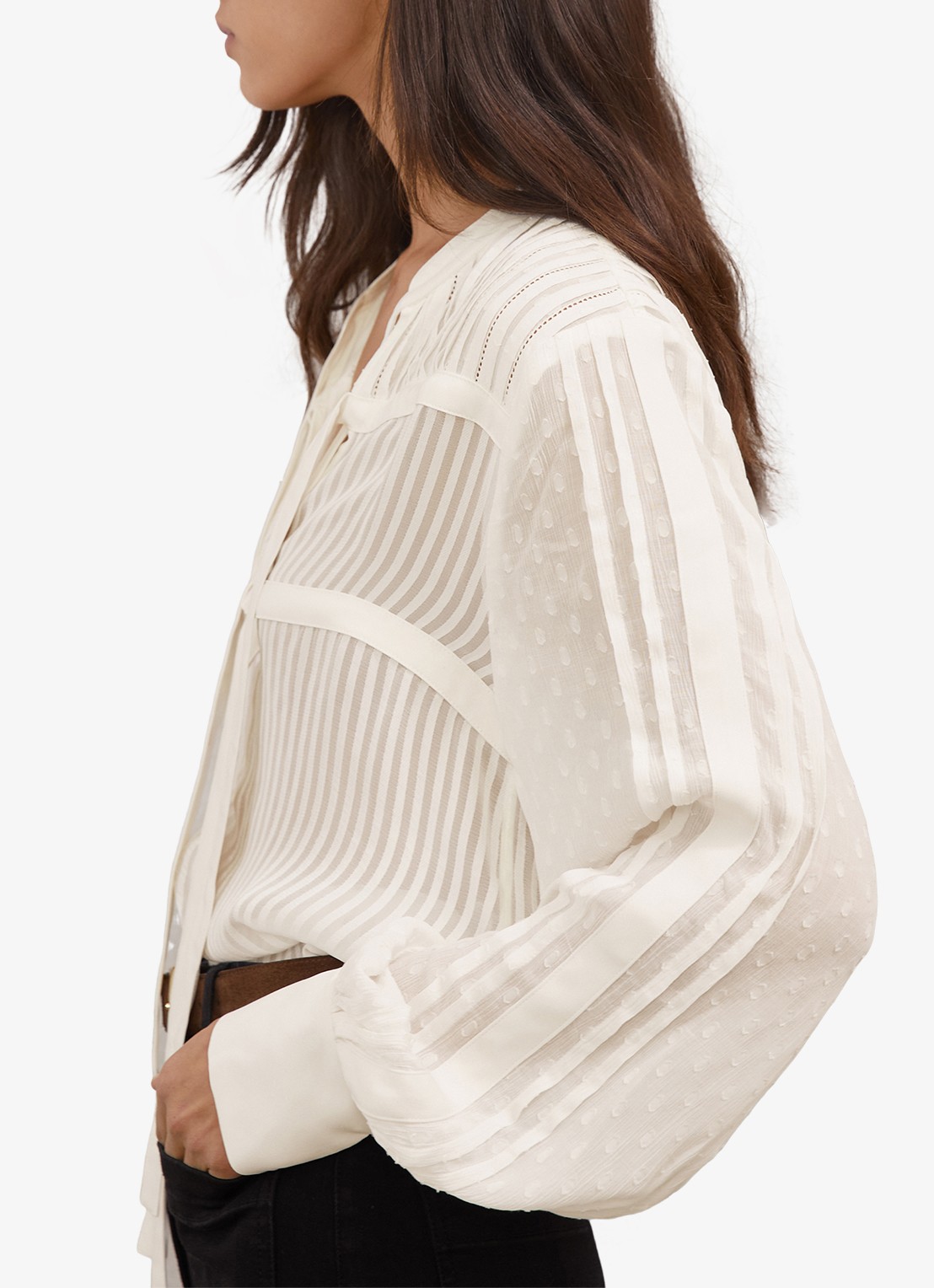 Reiss Josephine blouse met streepprint en ballonmouwen - detail 3 wit